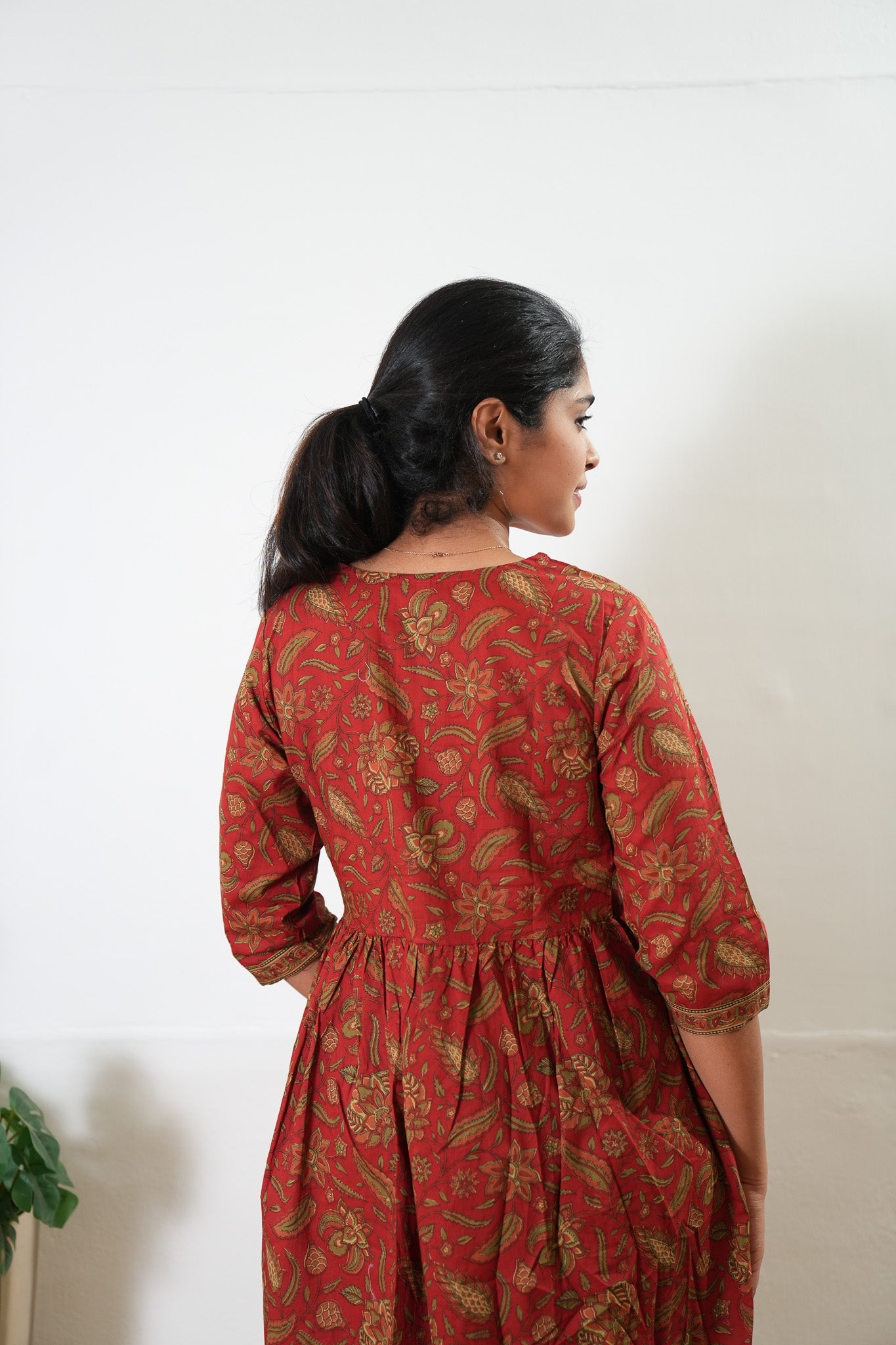 Crimson V neck cotton dress