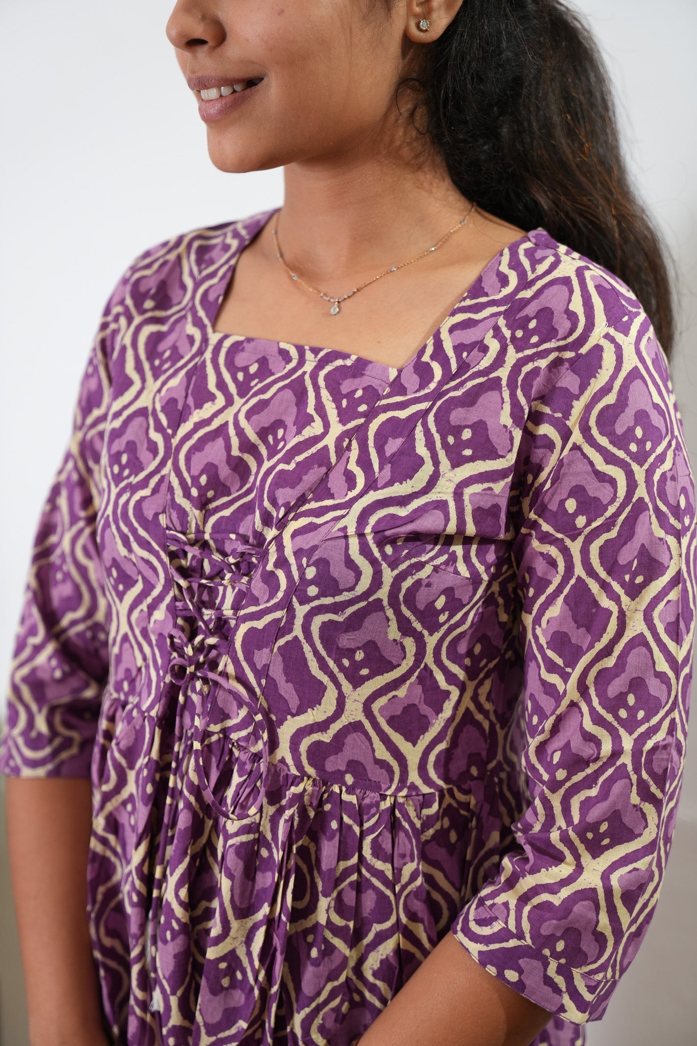 Purple v neck cotton dress