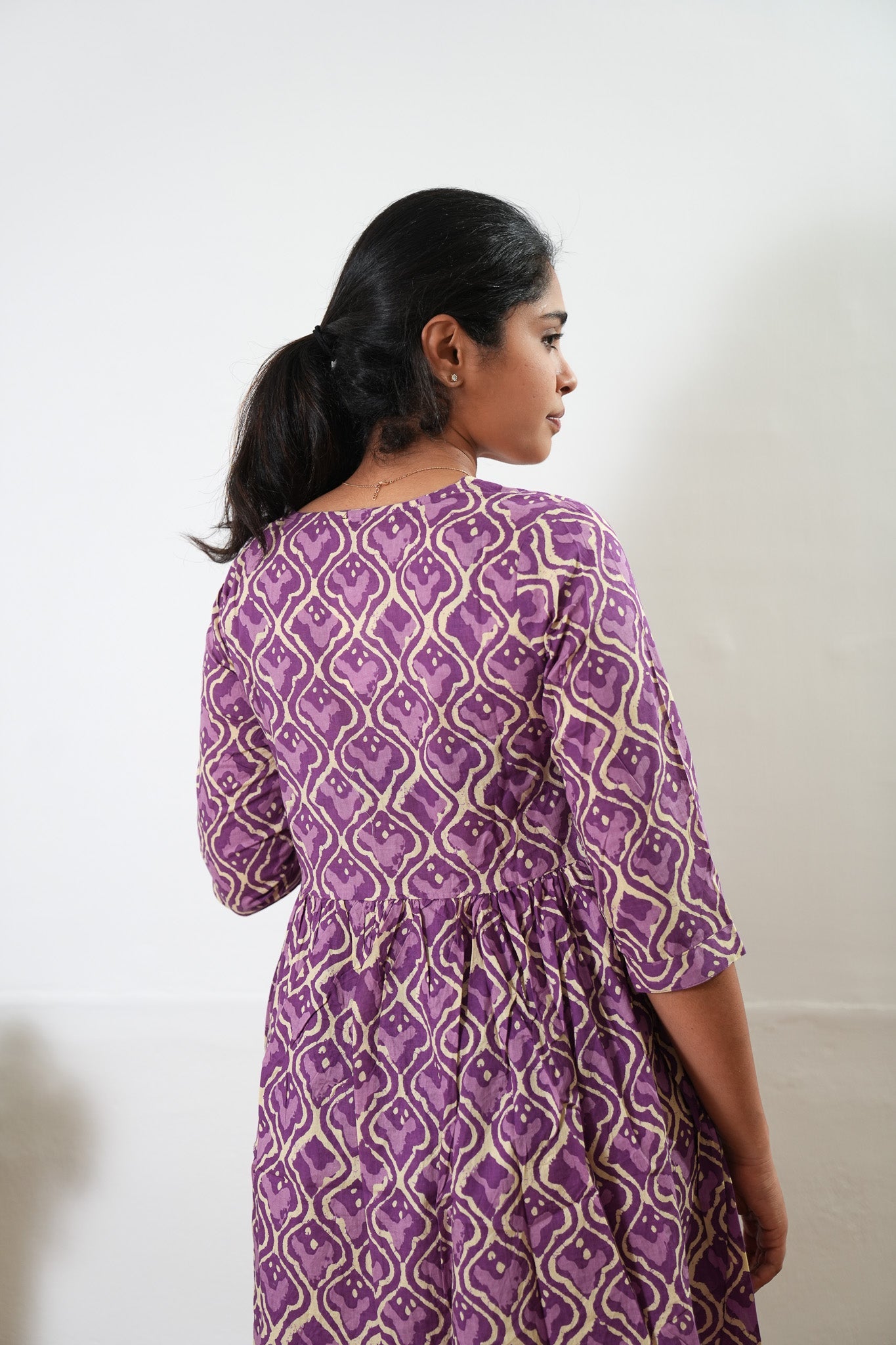 Purple v neck cotton dress