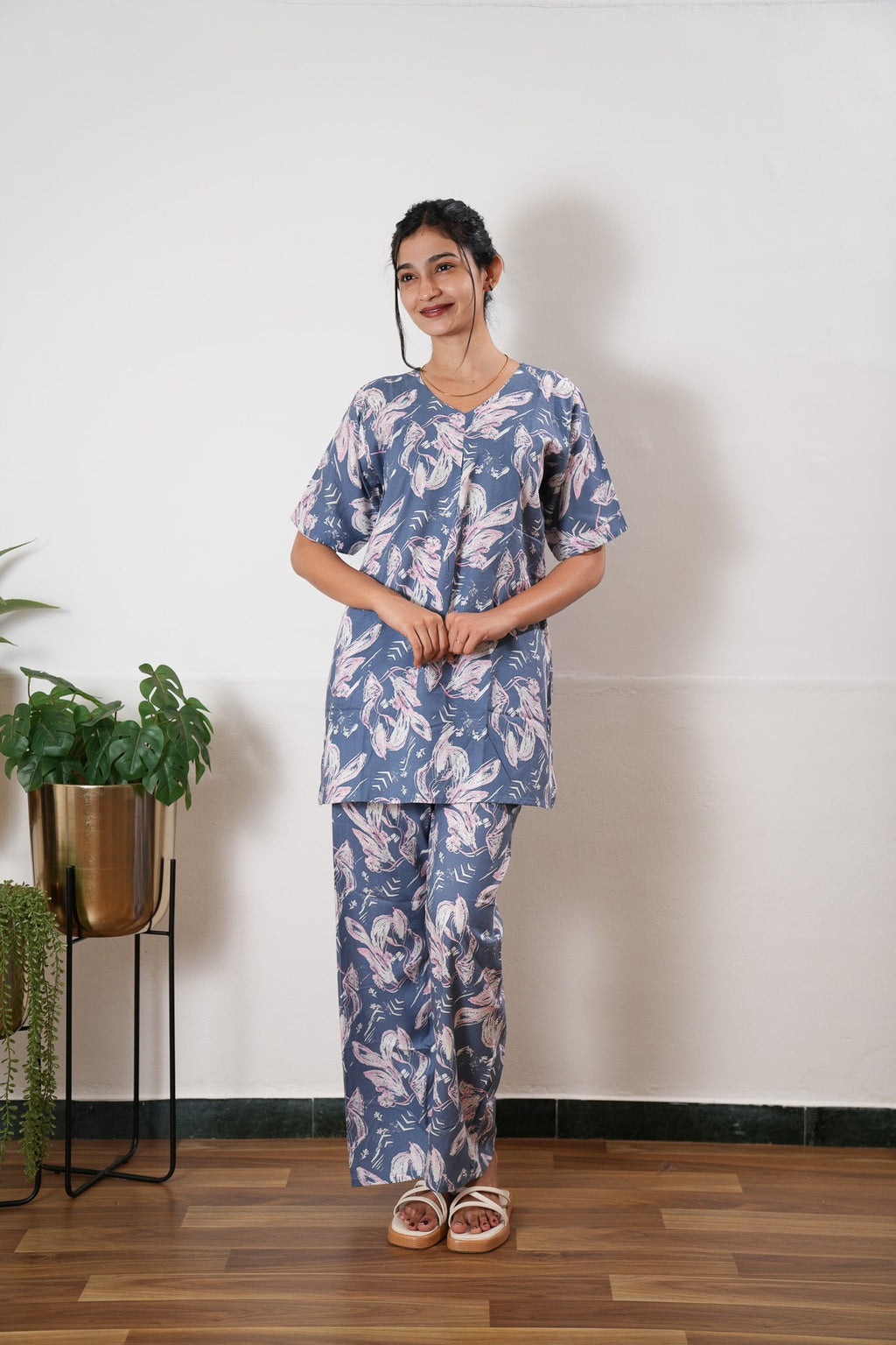 Powder blue cotton lounge sleep wear
