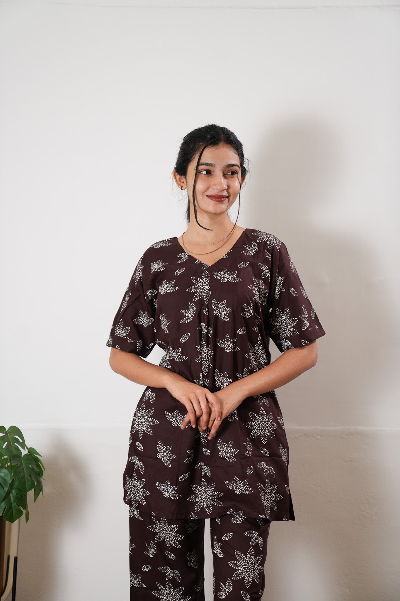 Brown floral cotton lounge sleep wear