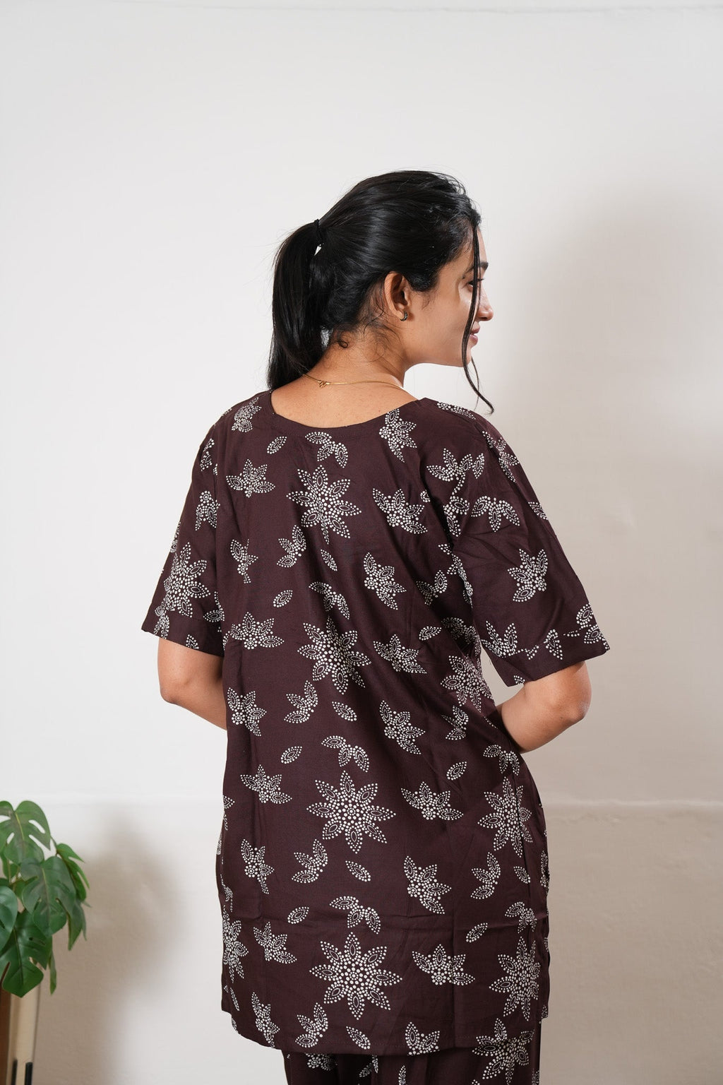 Brown floral cotton lounge sleep wear