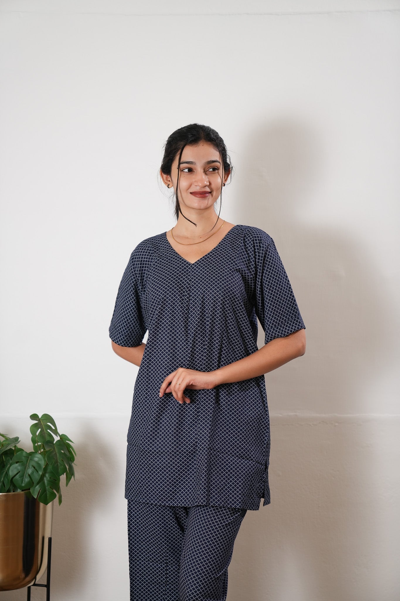 Navy checks cotton lounge sleep wear