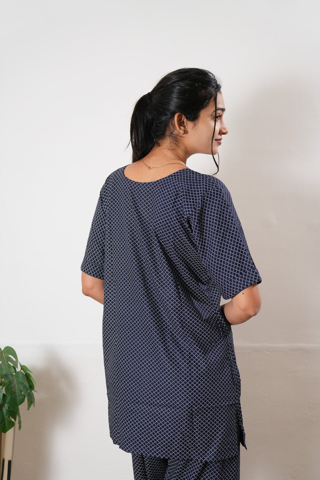 Navy checks cotton lounge sleep wear
