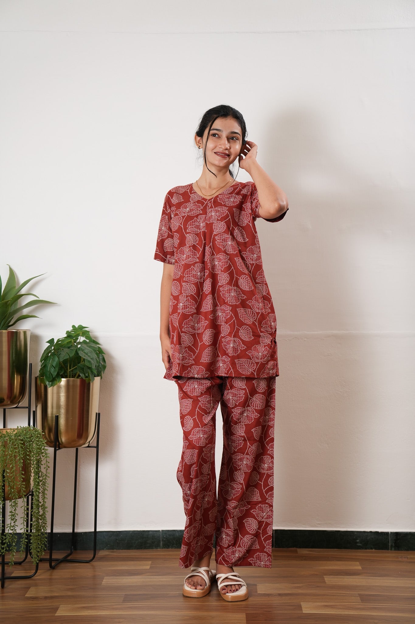 Deep maroon cotton lounge sleep wear