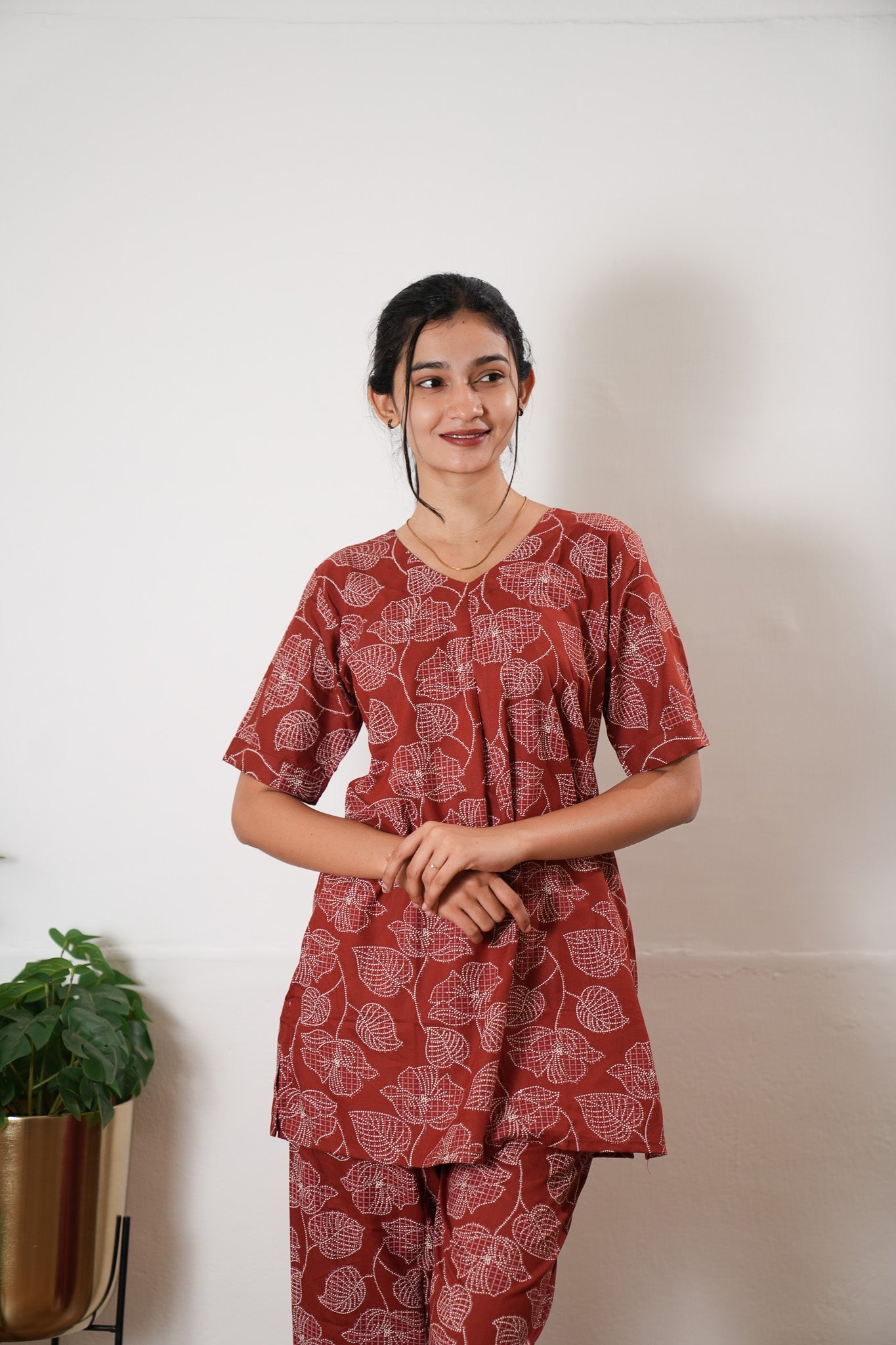 Deep maroon cotton lounge sleep wear