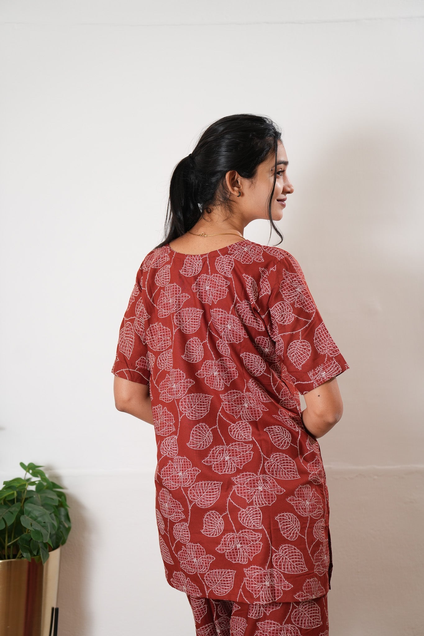 Deep maroon cotton lounge sleep wear
