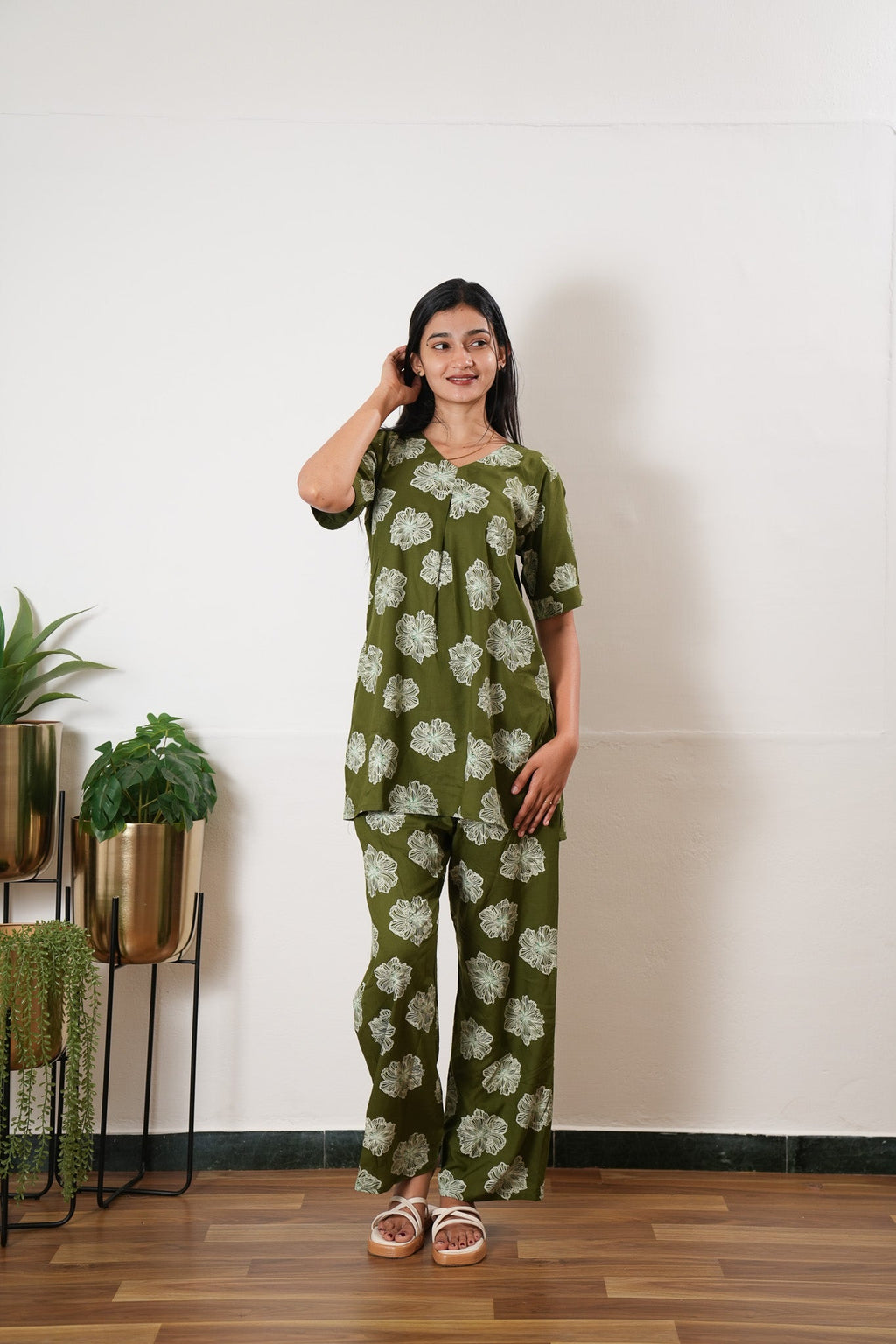 Olive cotton lounge sleep wear