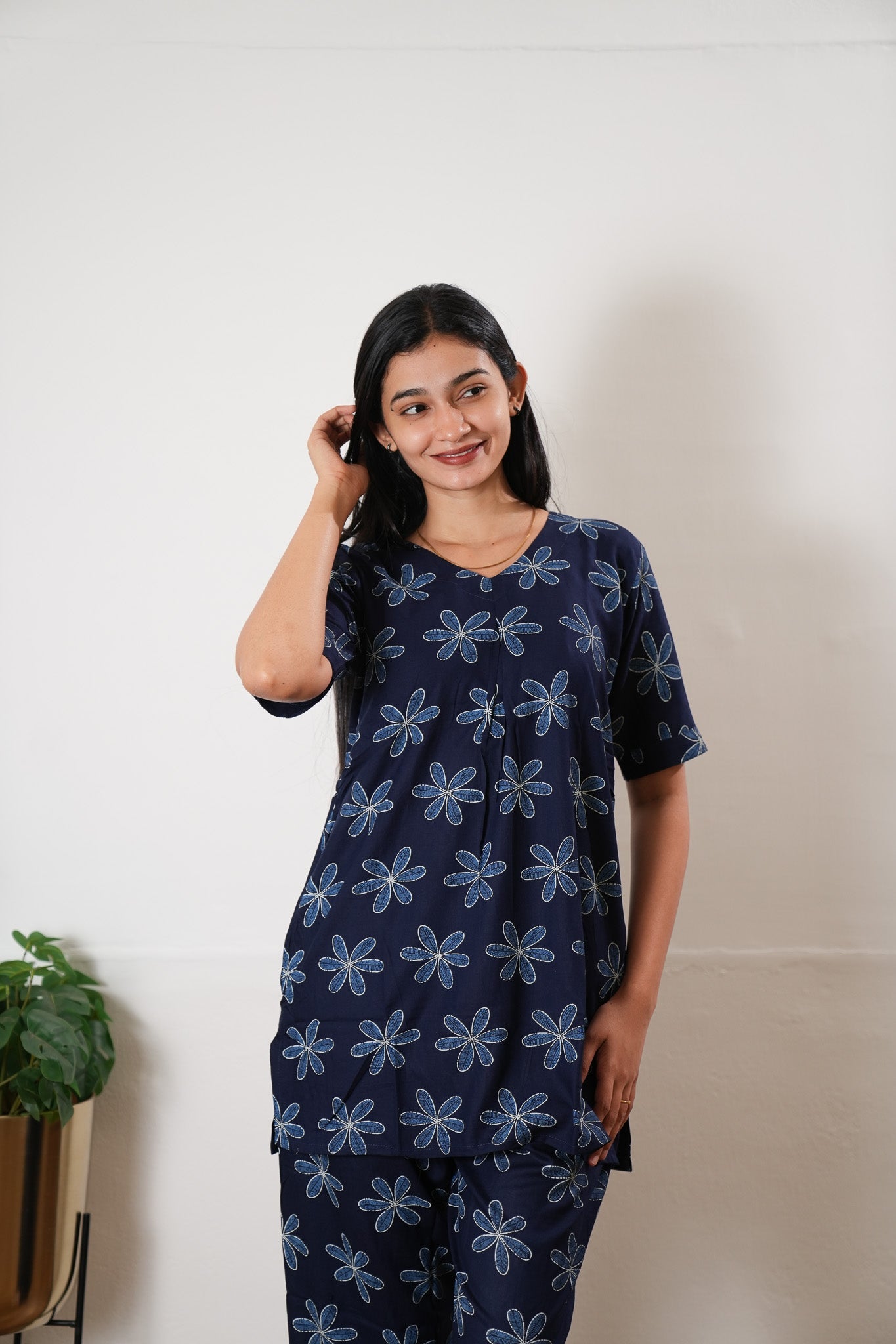 Navy jasmine cotton lounge sleep wear