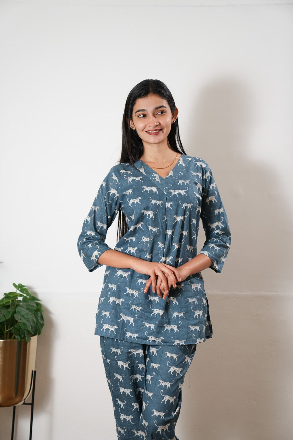 Powder blue cheetah cotton lounge sleep wear