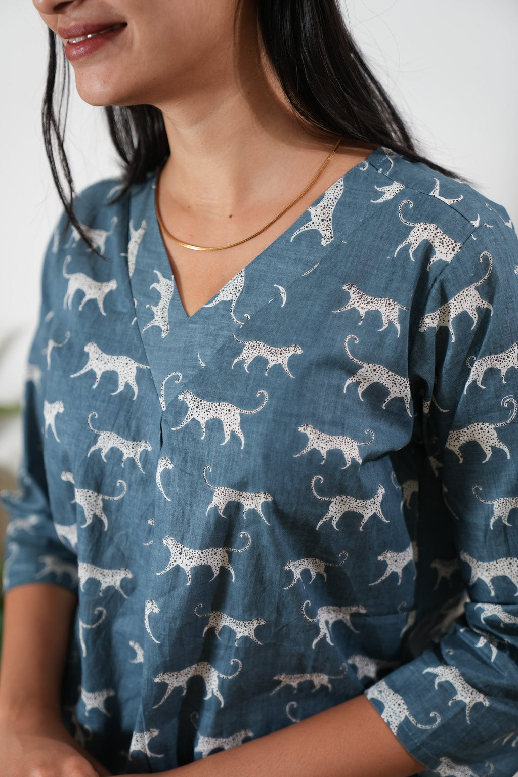 Powder blue cheetah cotton lounge sleep wear