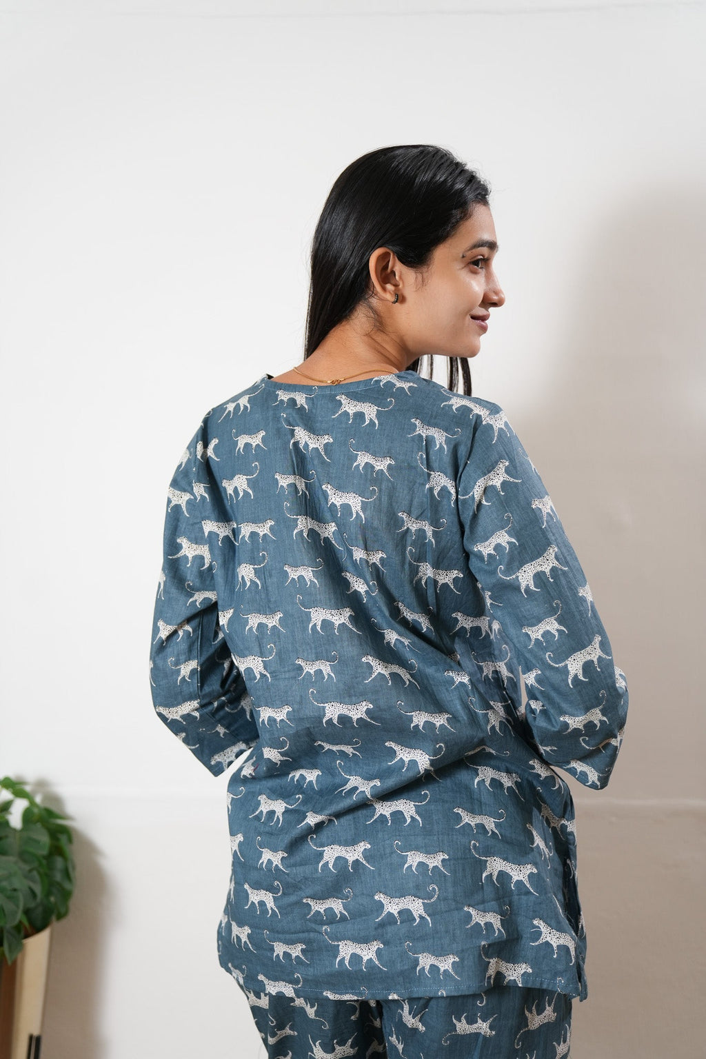 Powder blue cheetah cotton lounge sleep wear
