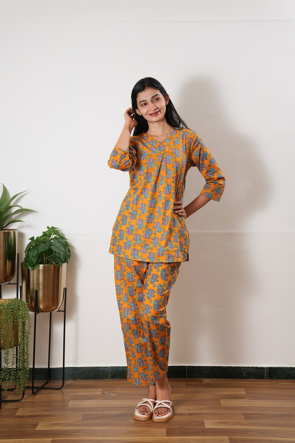 Orange elephant cotton lounge sleep wear