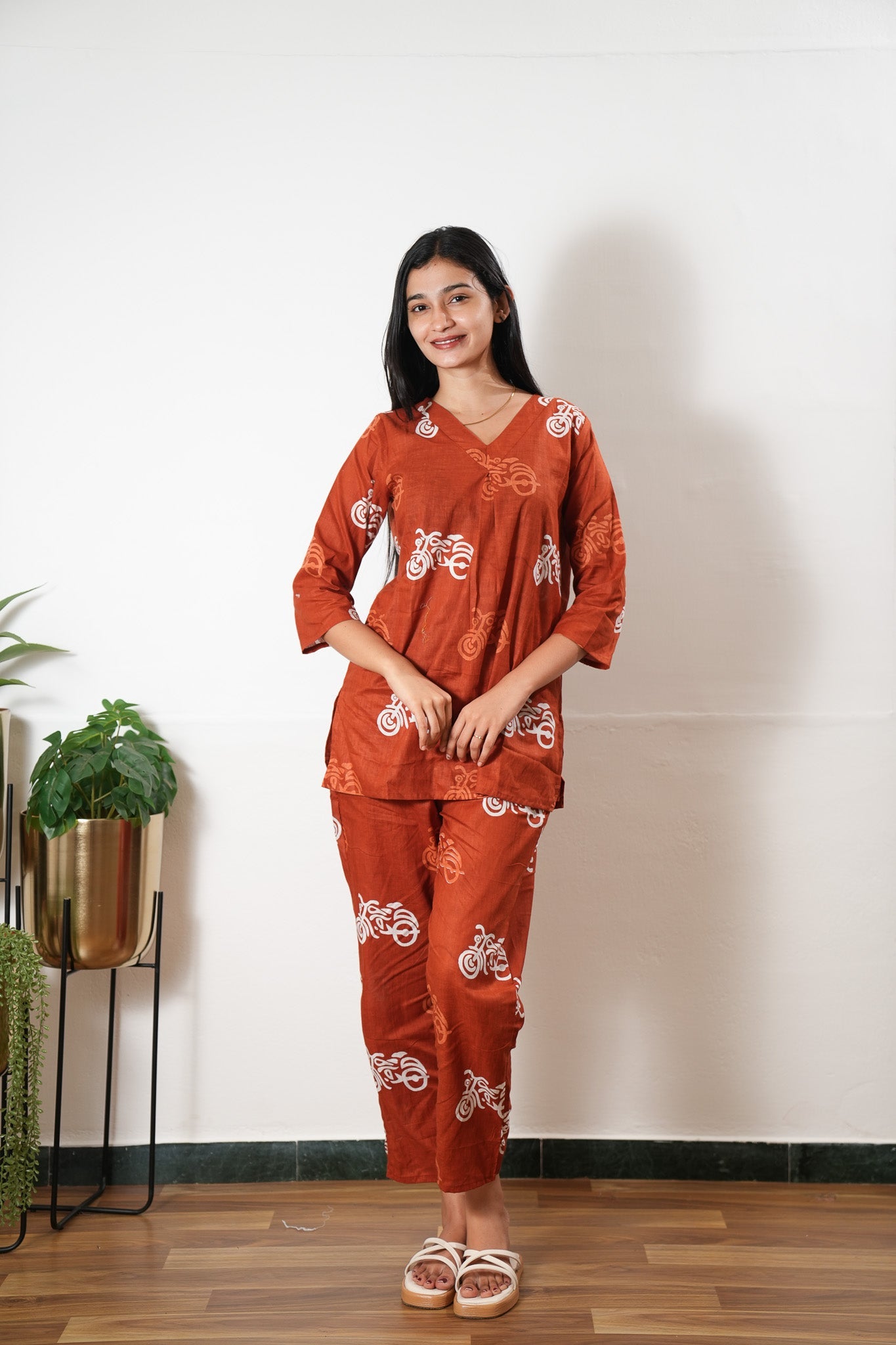 Rust orange bicycle cotton lounge sleep wear
