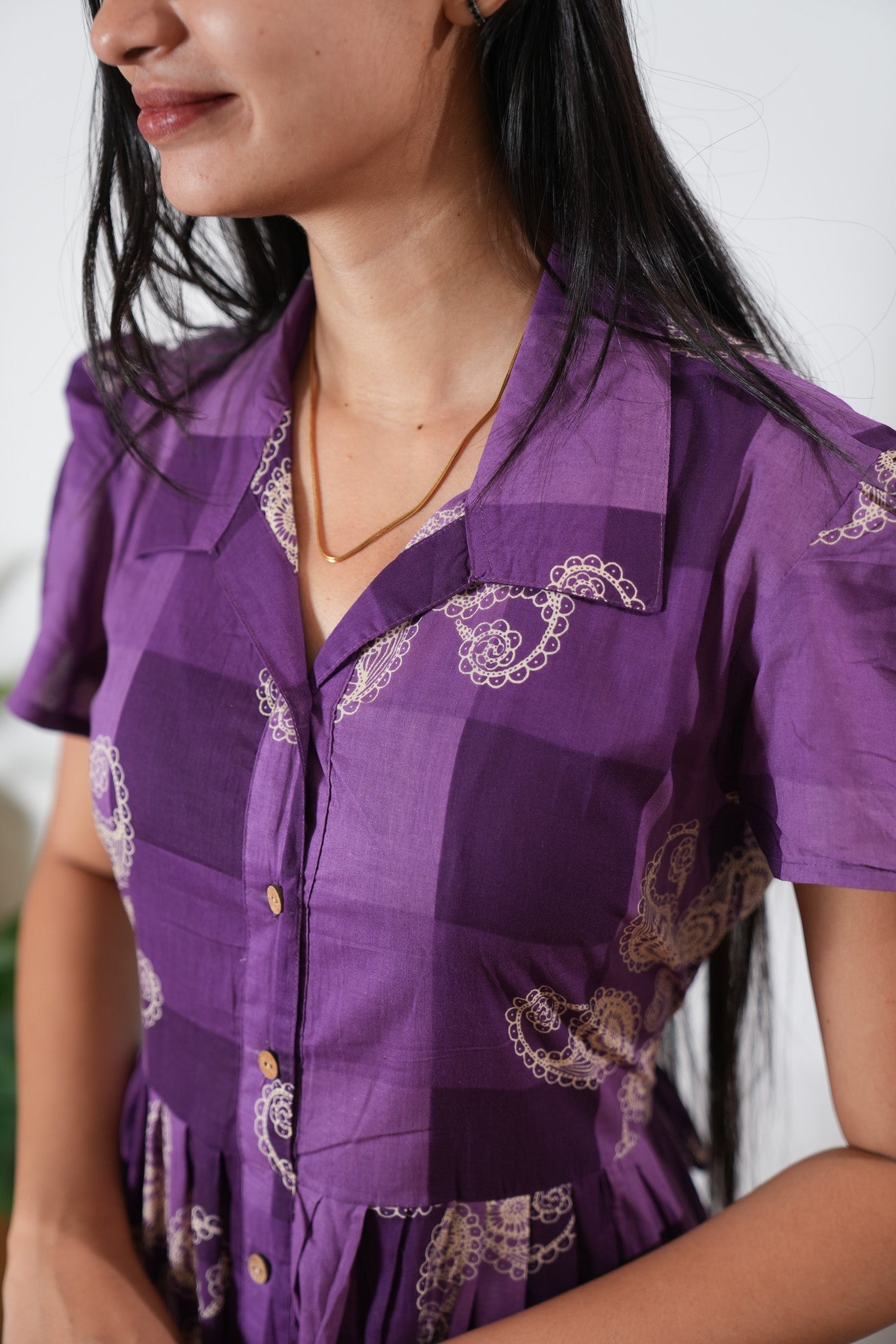 Violet button down cotton midi dress