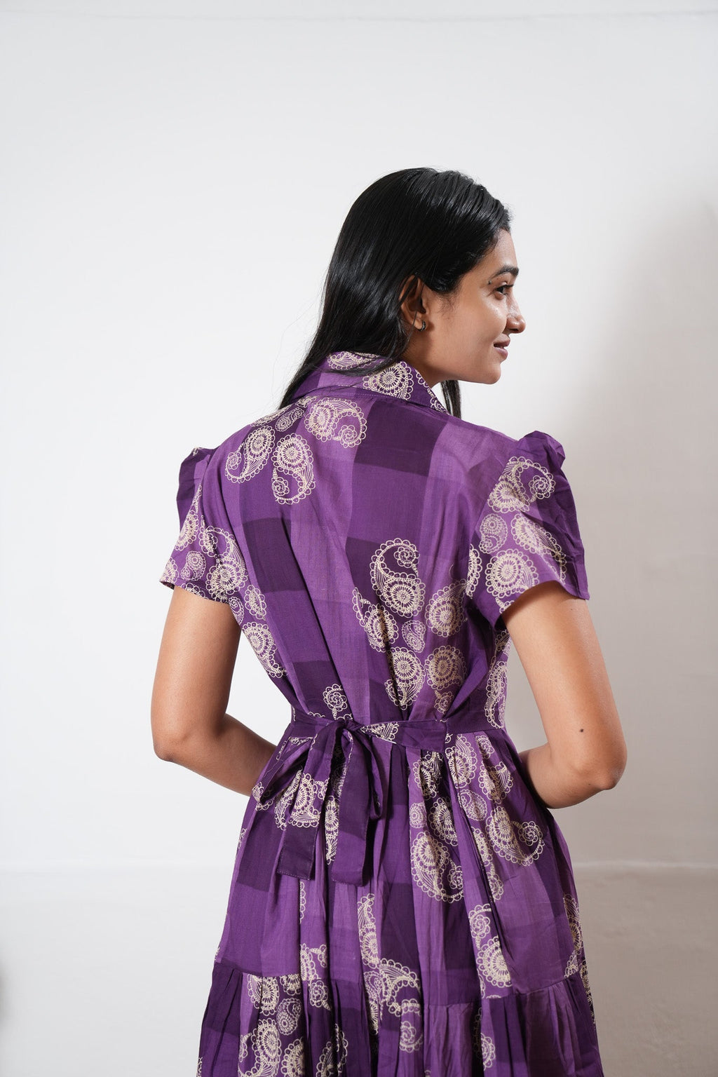 Violet button down cotton midi dress