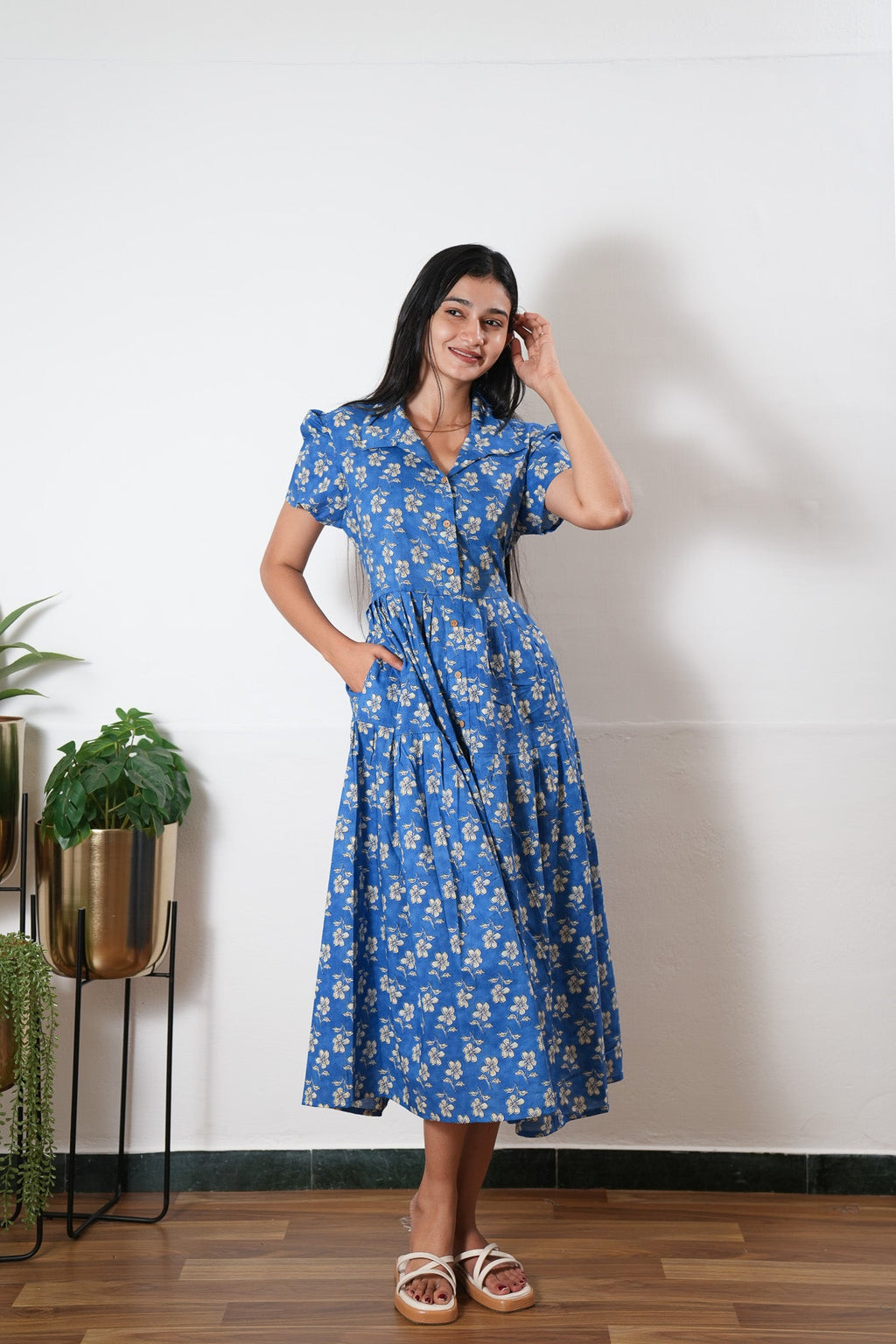 Cloud button down cotton midi dress