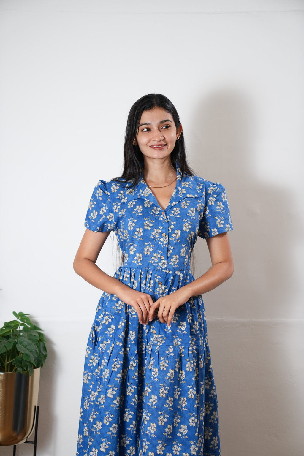 Cloud button down cotton midi dress