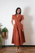 Rust orange button down midi dress