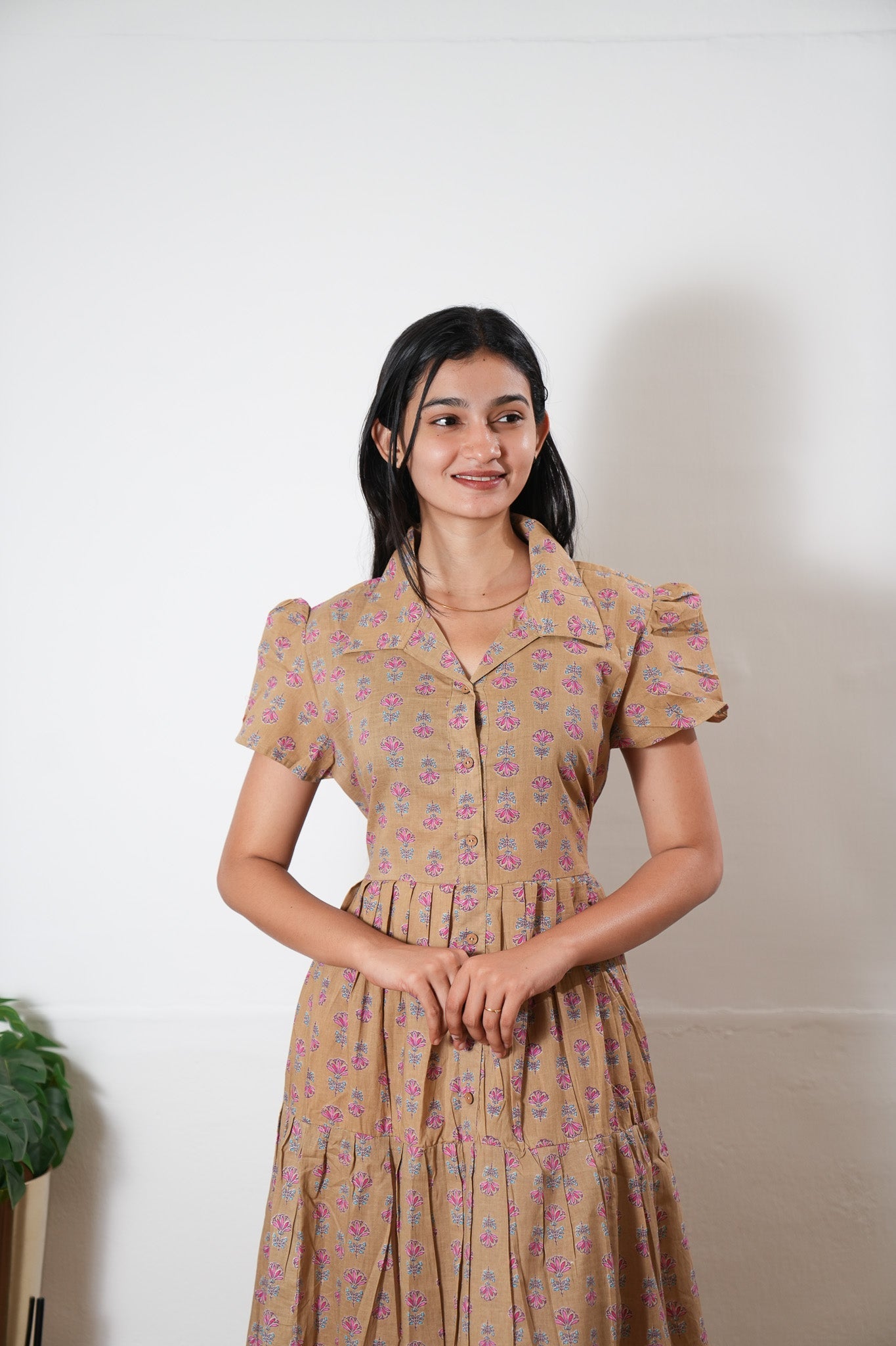 Sandal button down cotton midi dress