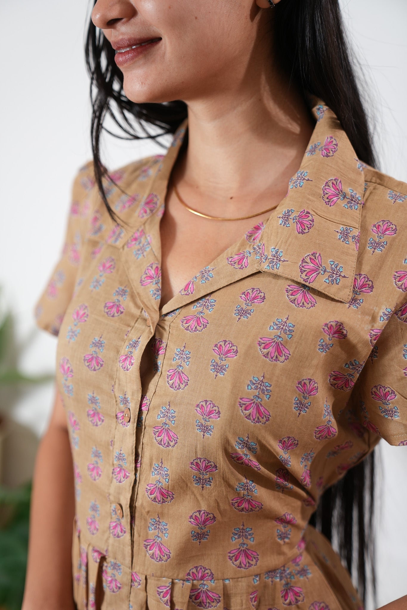 Sandal button down cotton midi dress