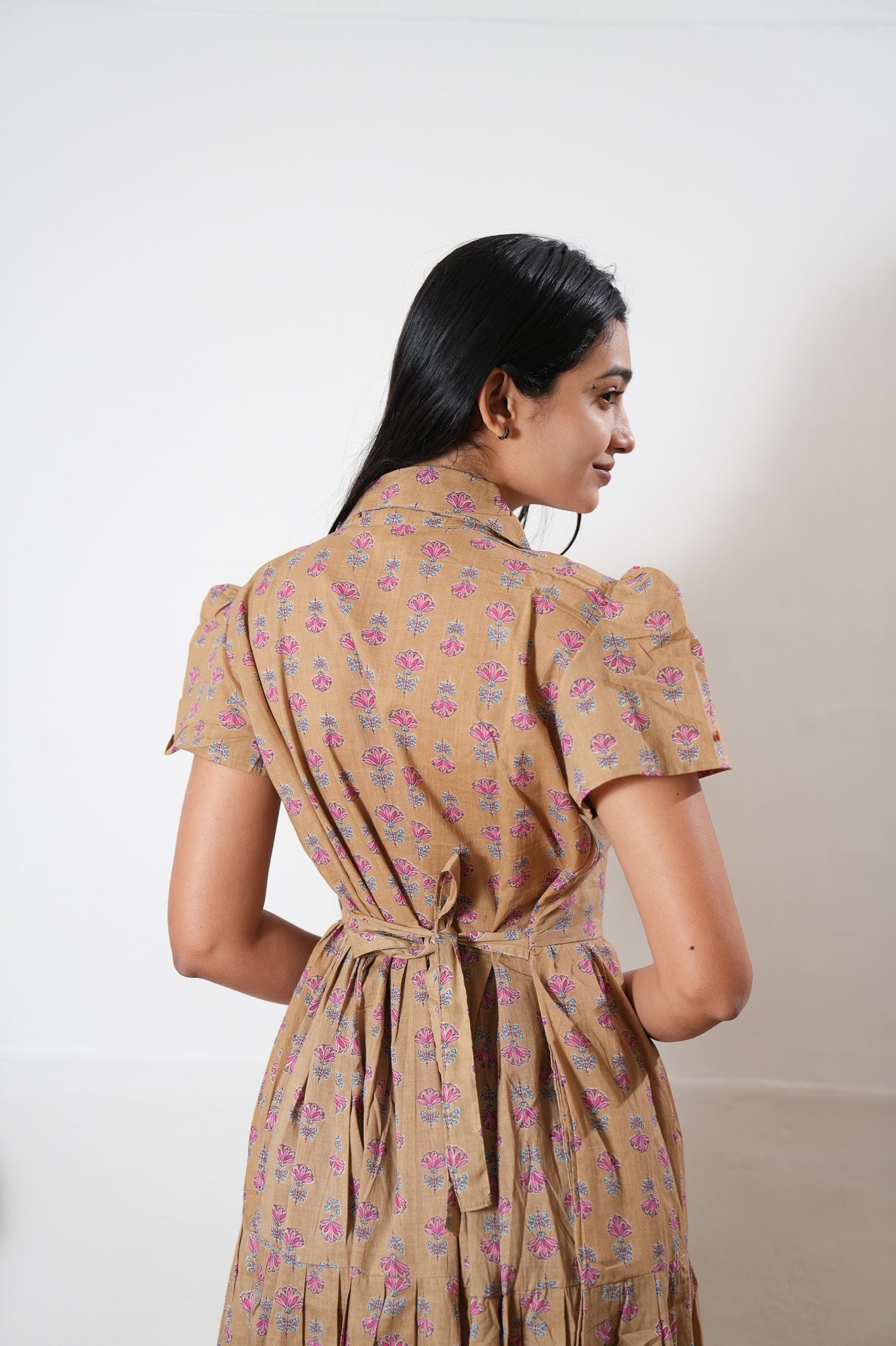 Sandal button down cotton midi dress