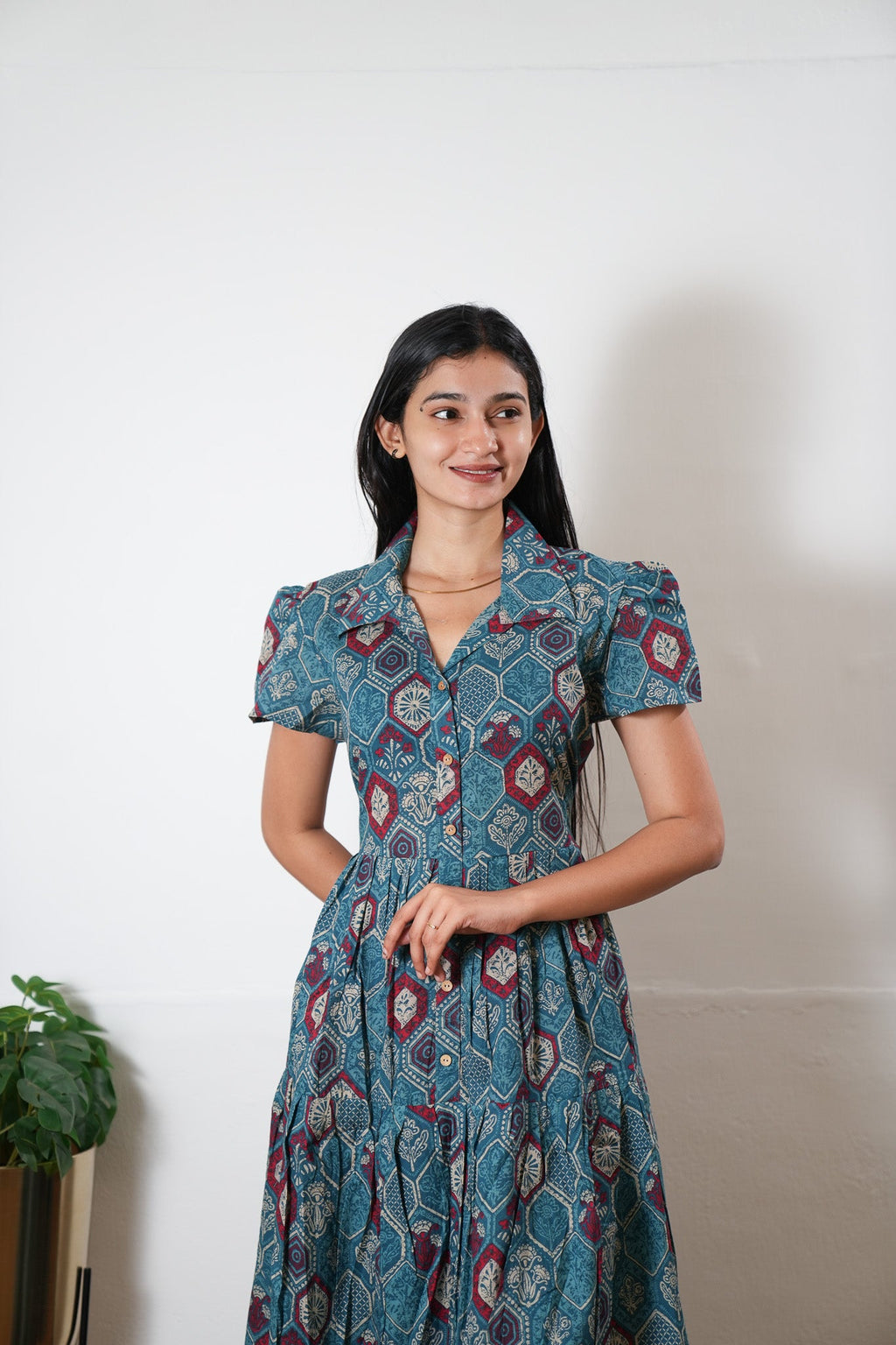 Ocean button down cotton midi dress