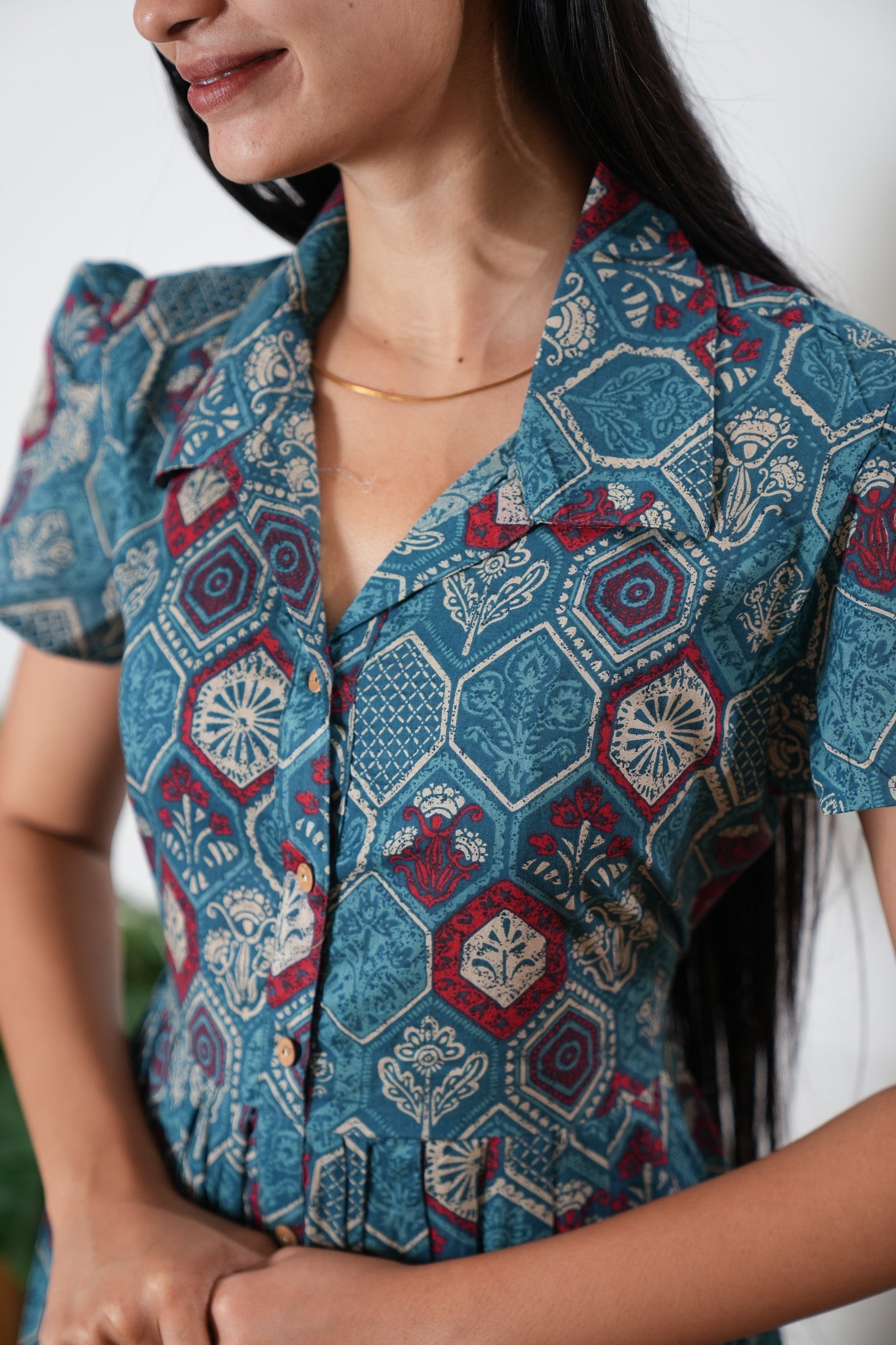 Ocean button down cotton midi dress