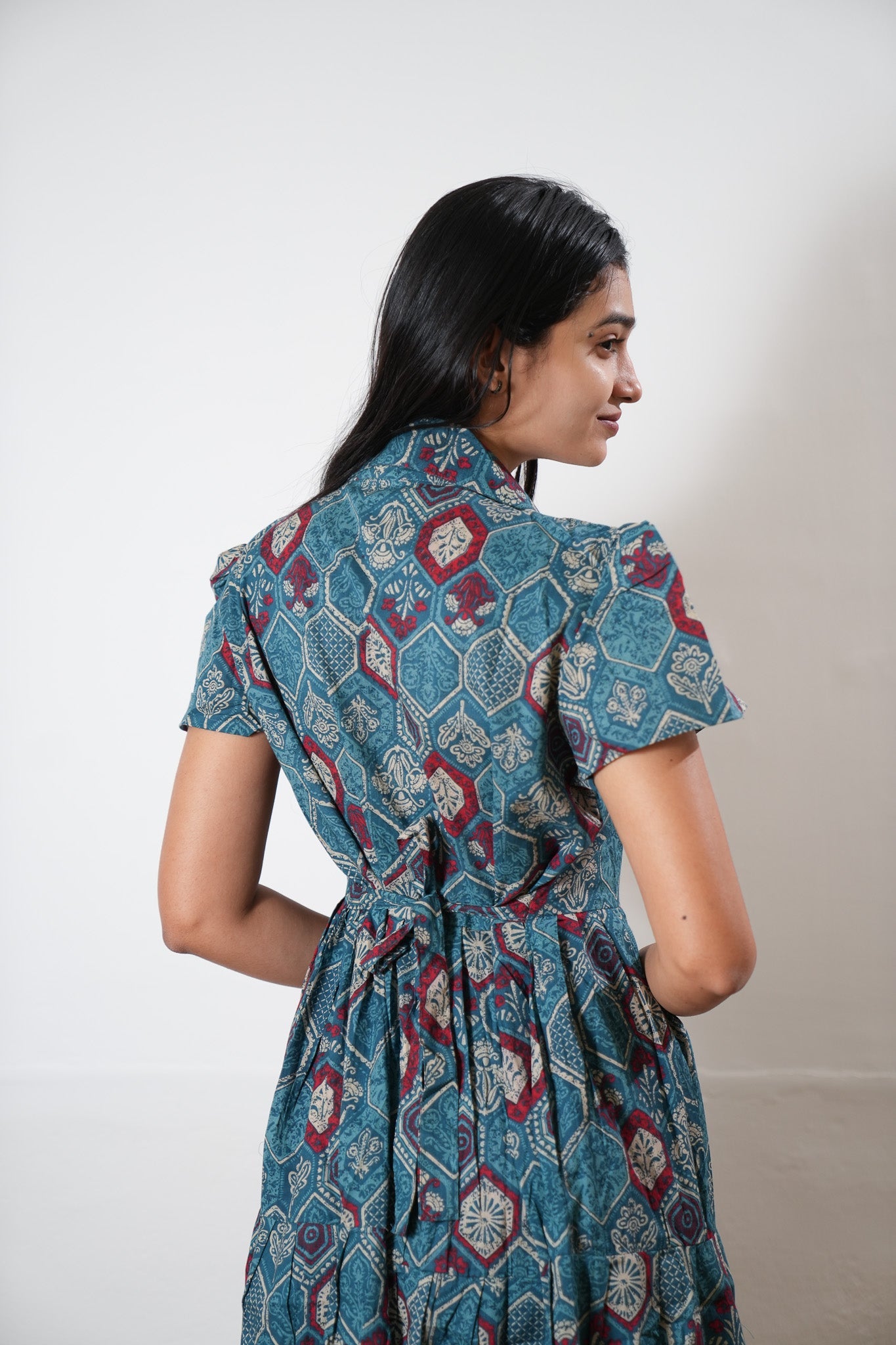 Ocean button down cotton midi dress