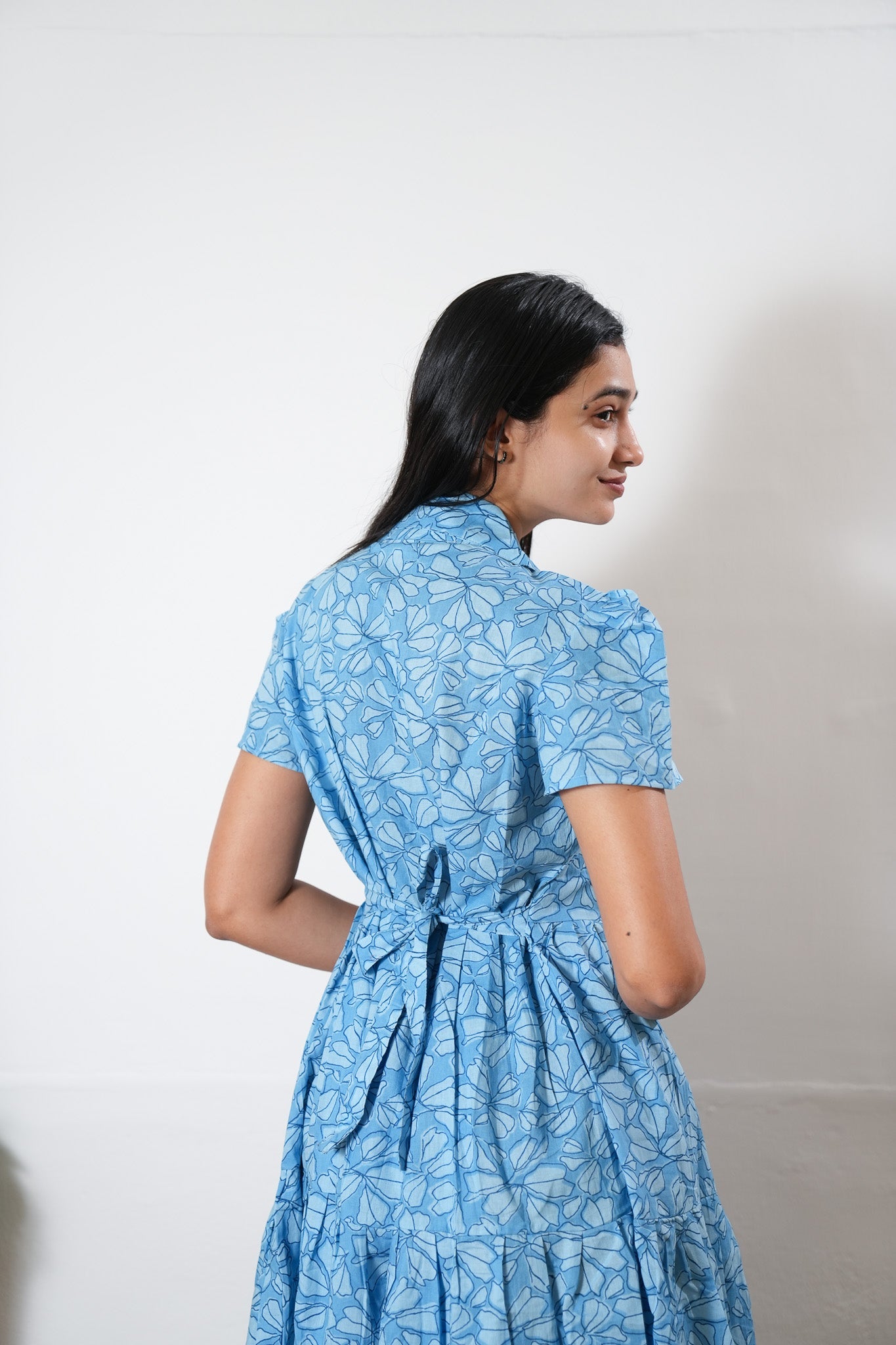 Azure button down cotton midi dress