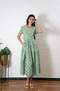 Soft blue button down cotton midi dress
