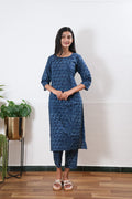 Indigo tie and dye round neck cotton co-ords set