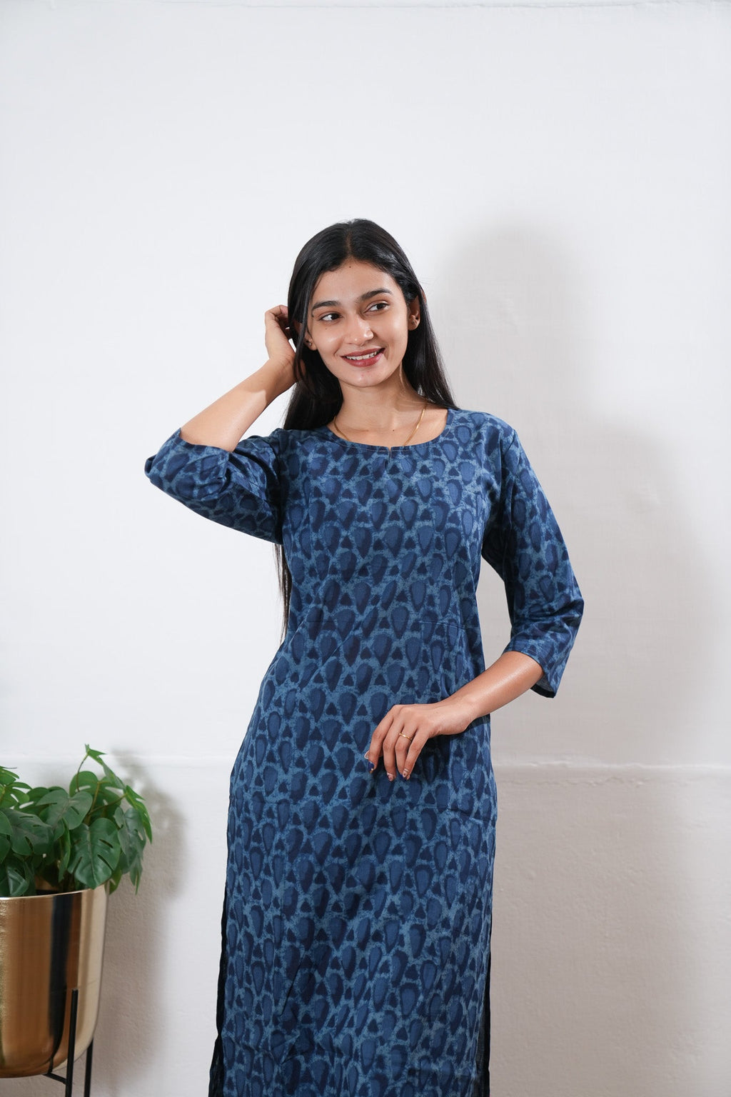 Indigo tie and dye round neck cotton co-ords set