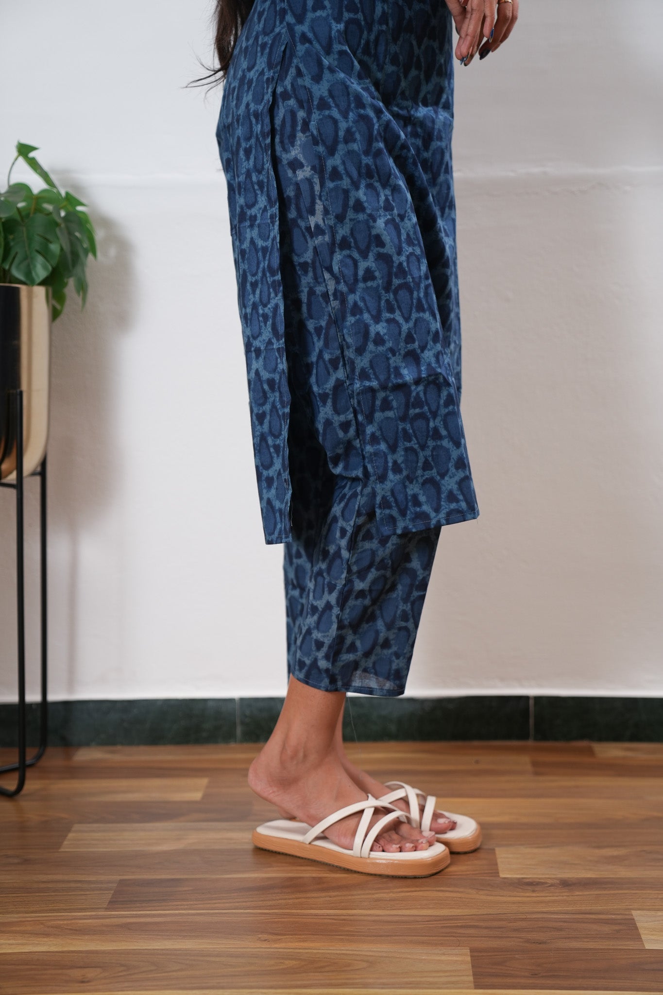 Indigo tie and dye round neck cotton co-ords set