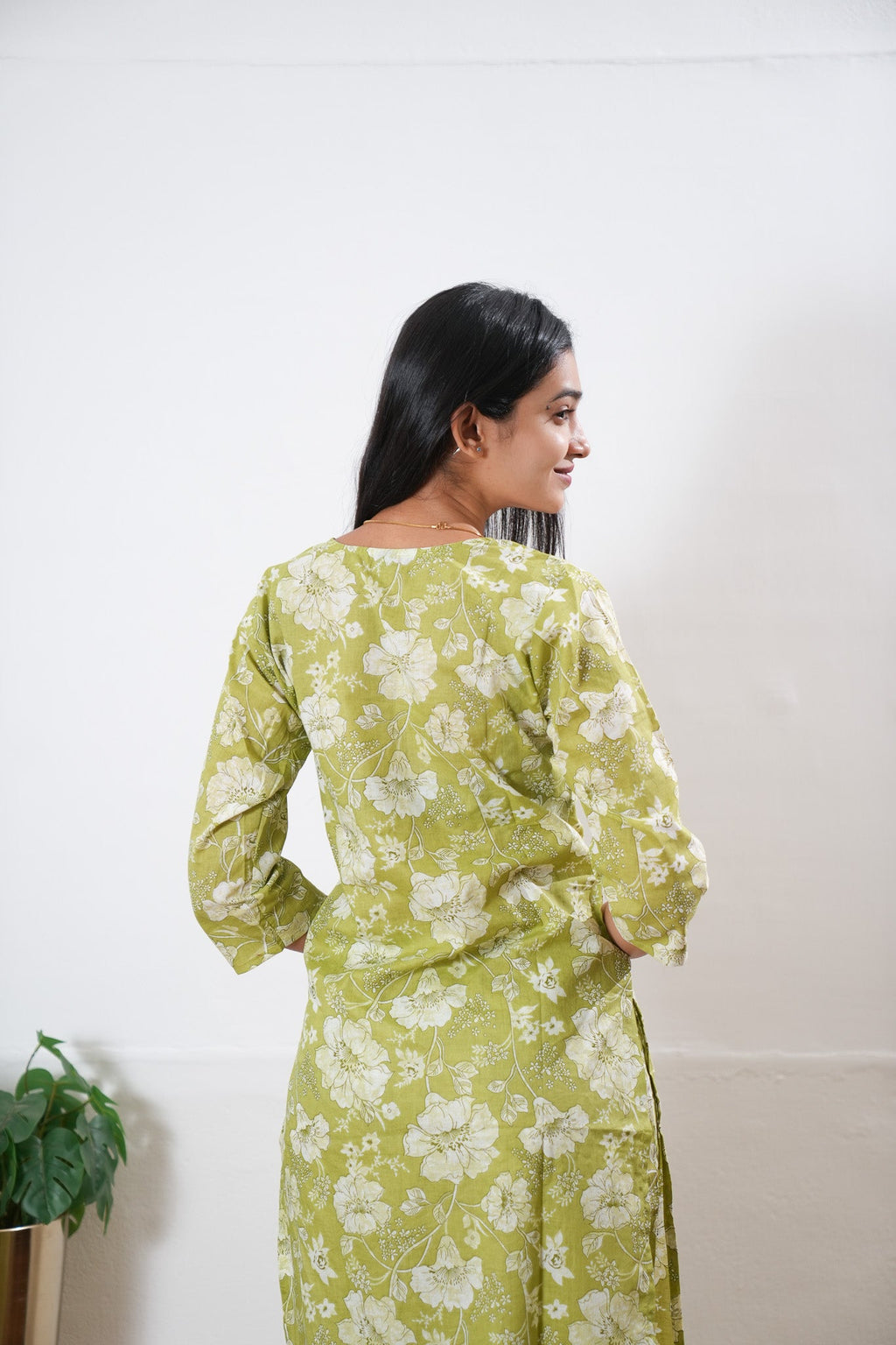 Lime green round neck cotton co-ords set