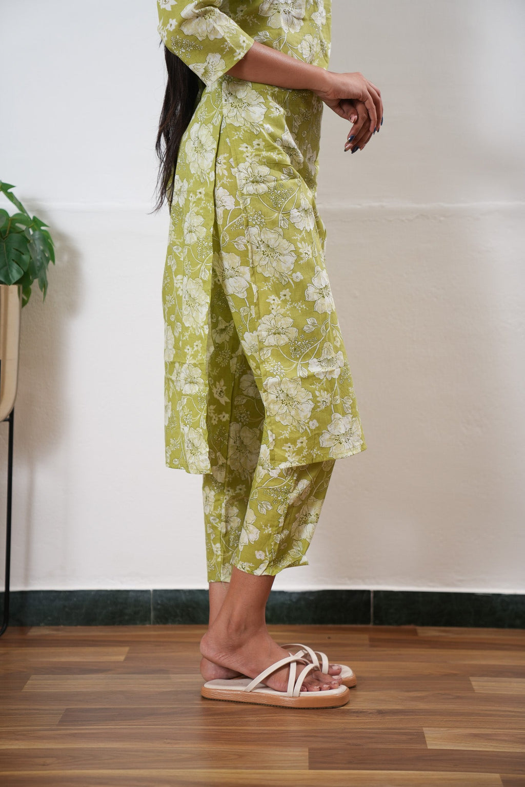 Lime green round neck cotton co-ords set