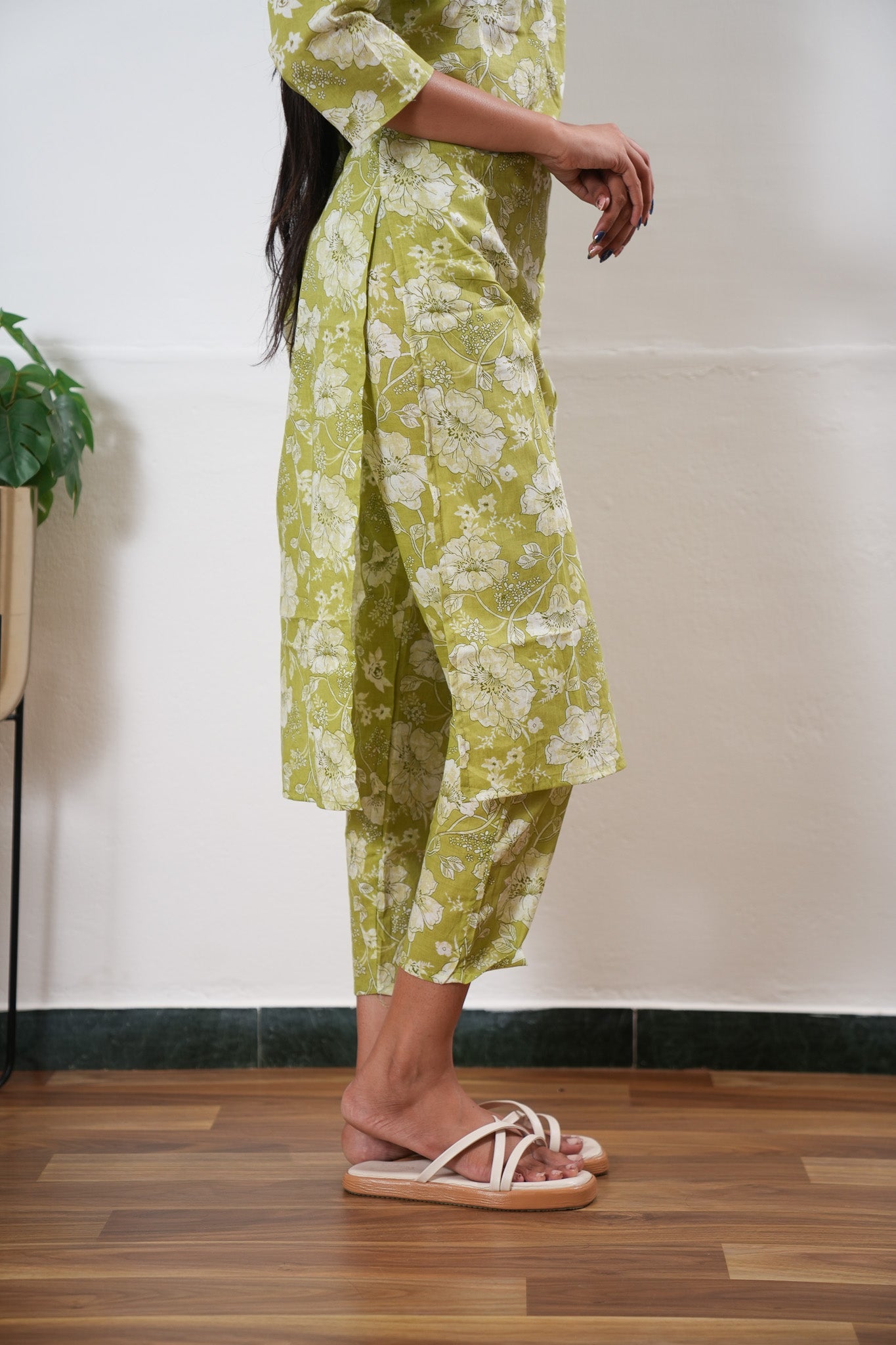 Lime green round neck cotton co-ords set