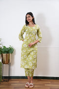 Lime green round neck cotton co-ords set