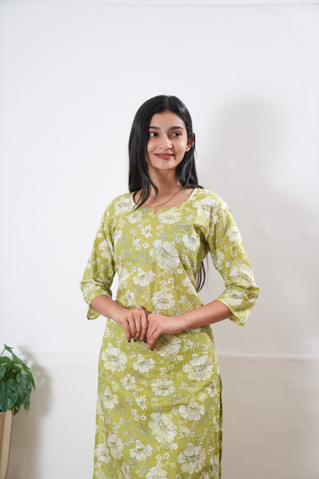 Lime green round neck cotton co-ords set