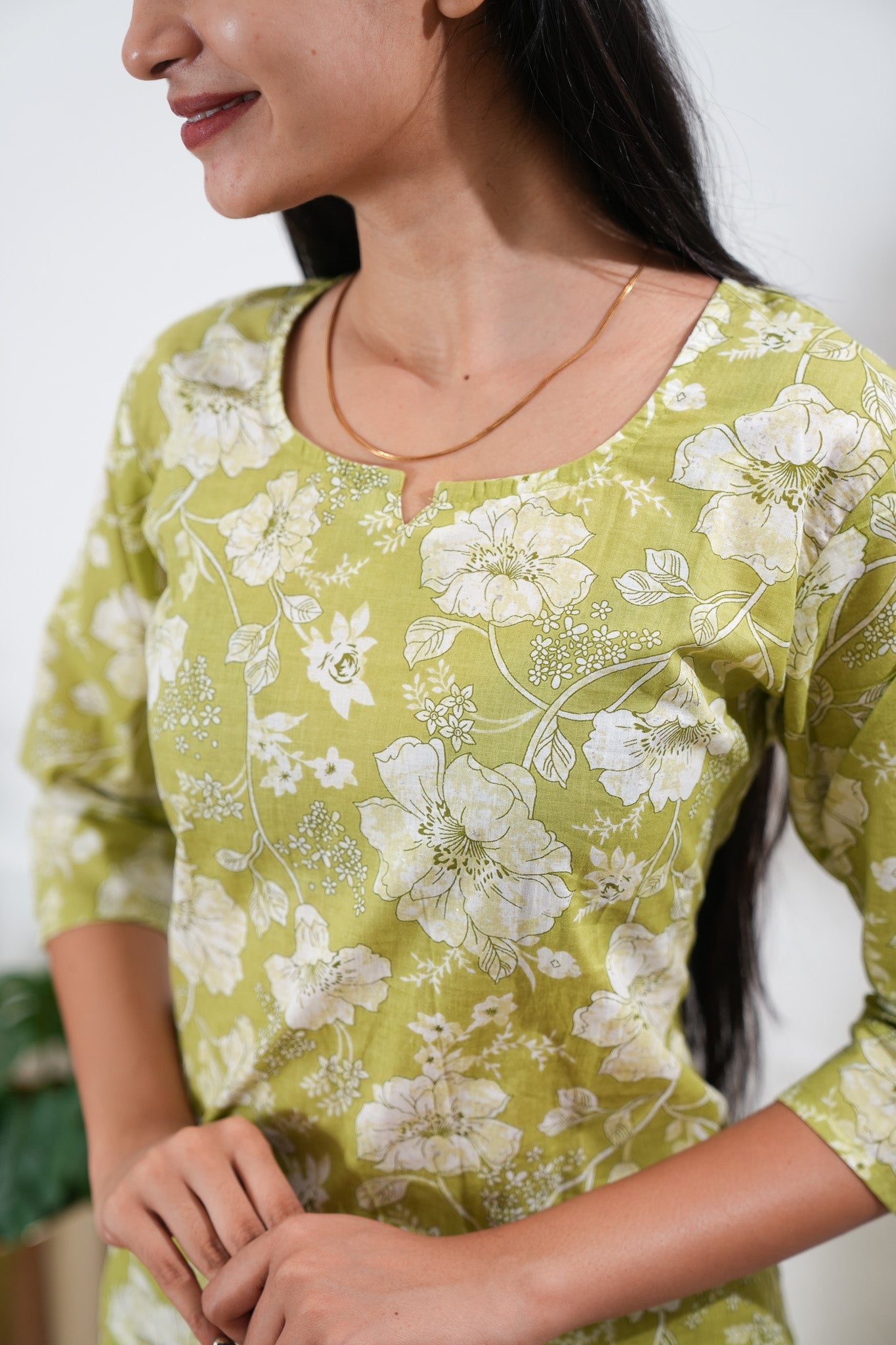 Lime green round neck cotton co-ords set