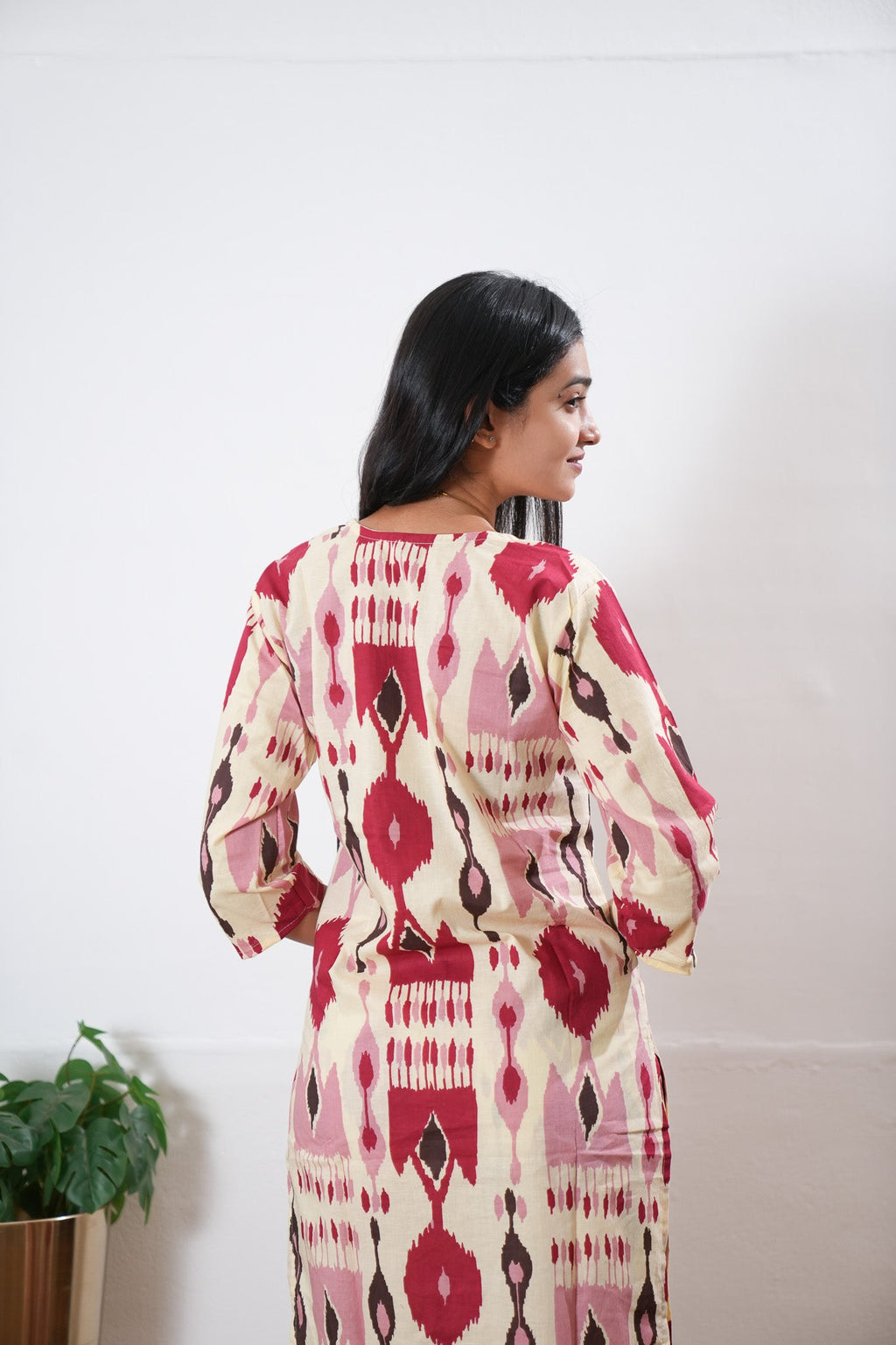 Beige geometric round neck cotton co-ords set