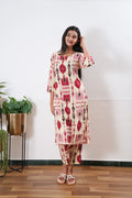 Beige geometric round neck cotton co-ords set