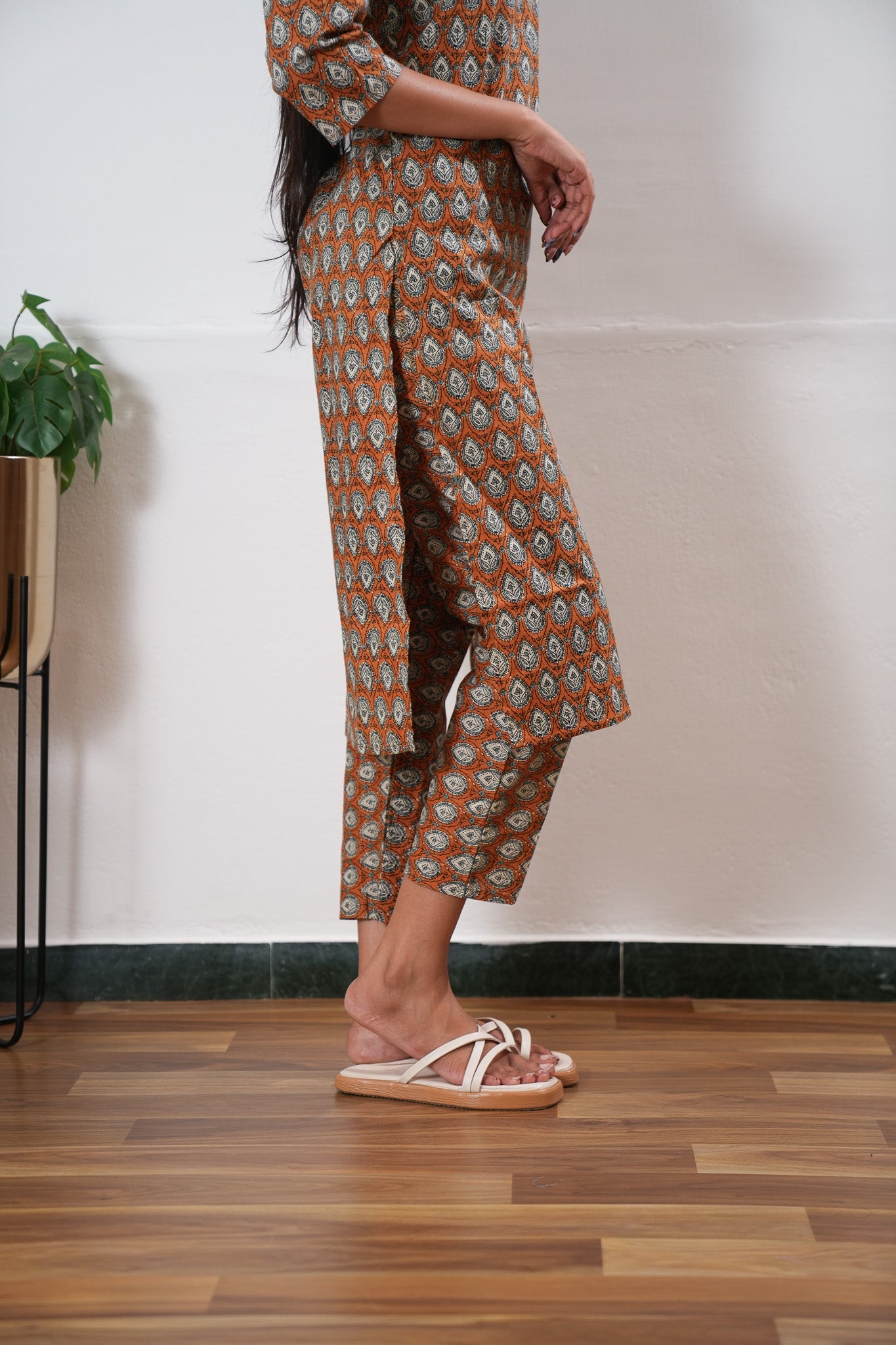 Orange round neck cotton co-ords set