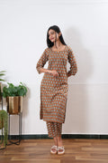 Orange round neck cotton co-ords set