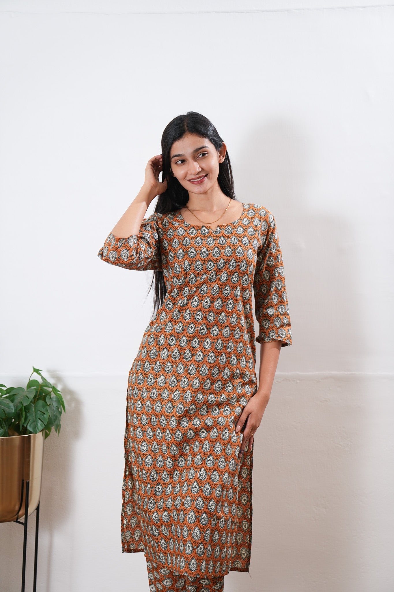 Orange round neck cotton co-ords set