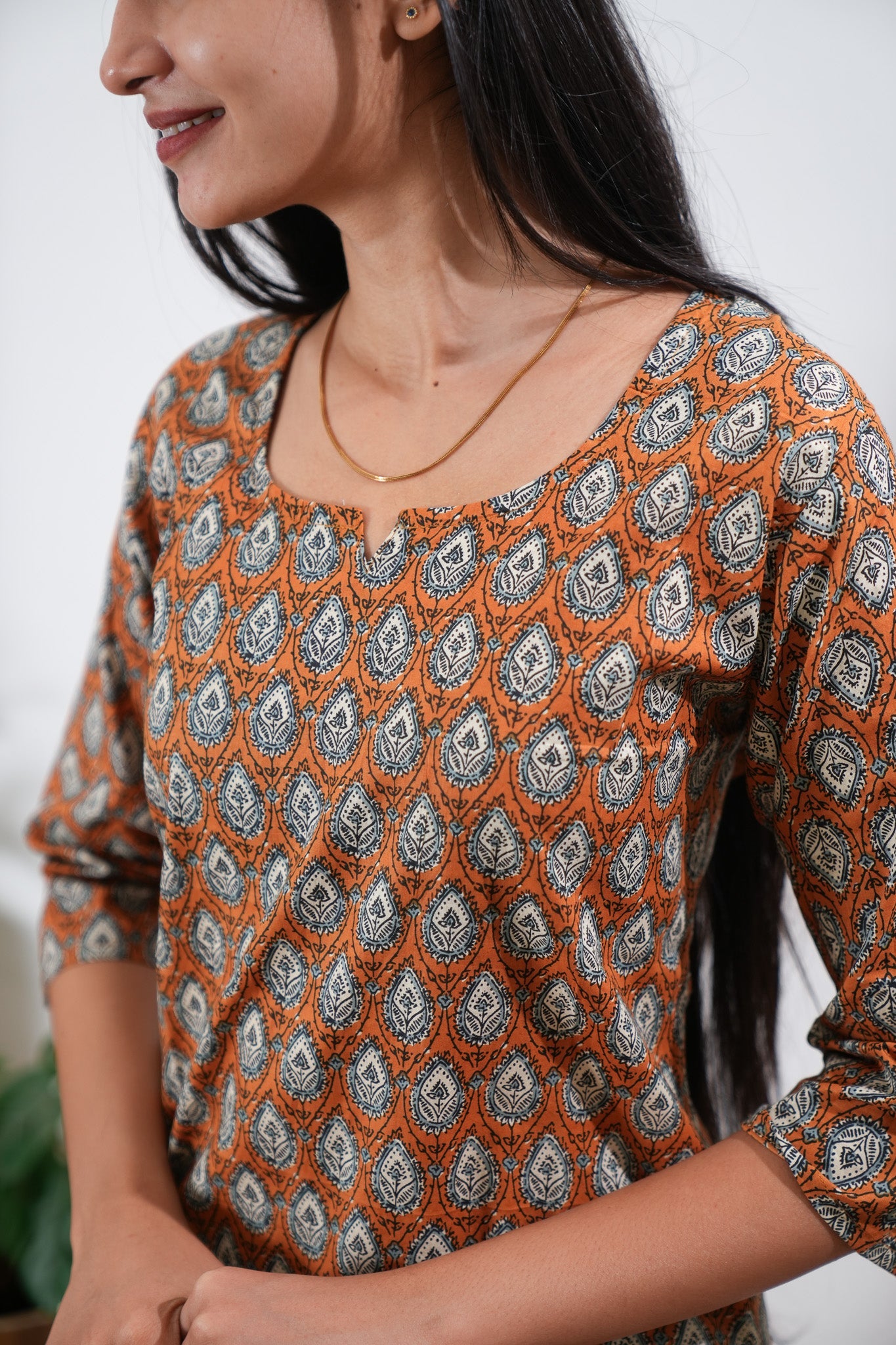 Orange round neck cotton co-ords set