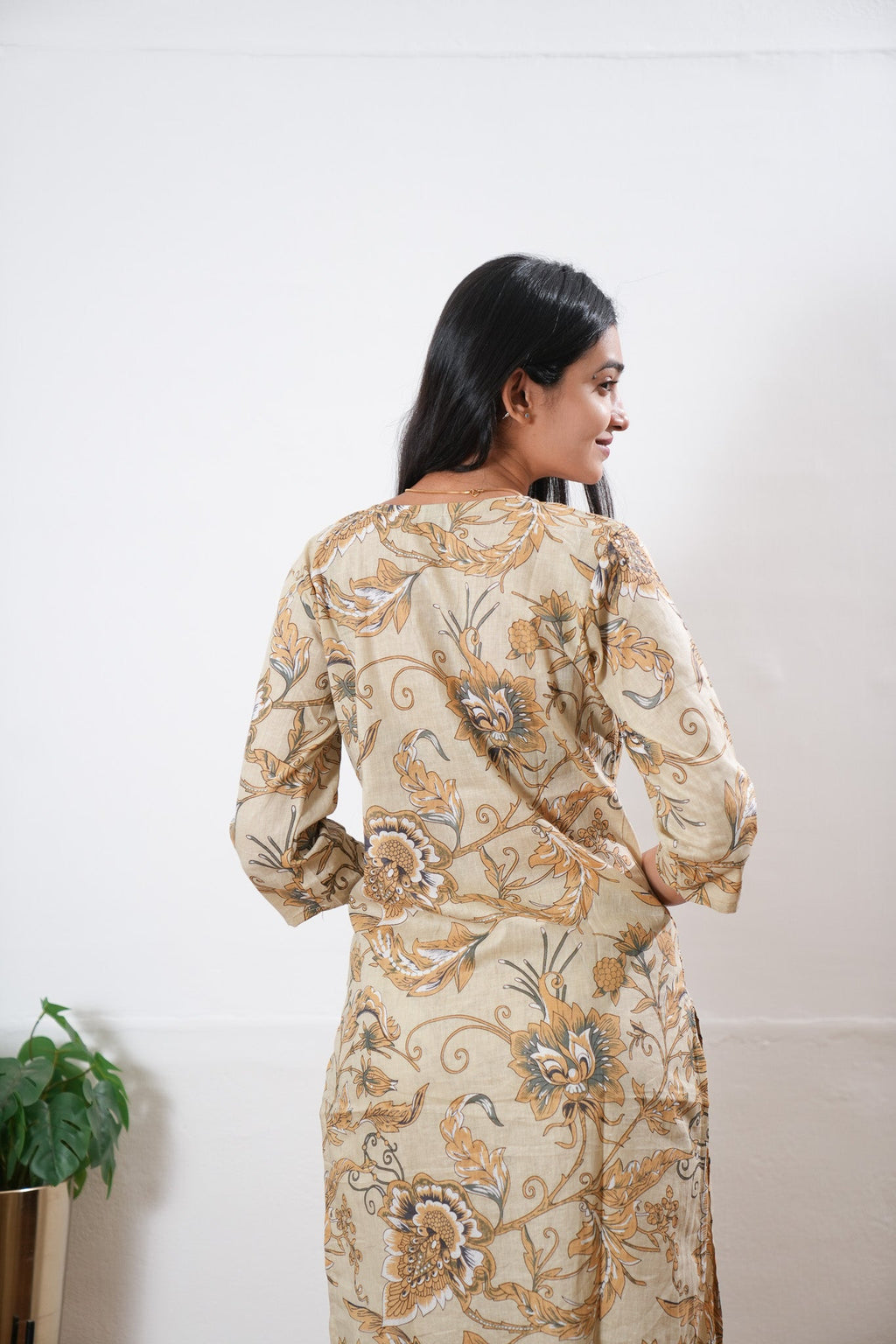 Beige round neck cotton co-ords set