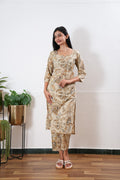 Beige round neck cotton co-ords set
