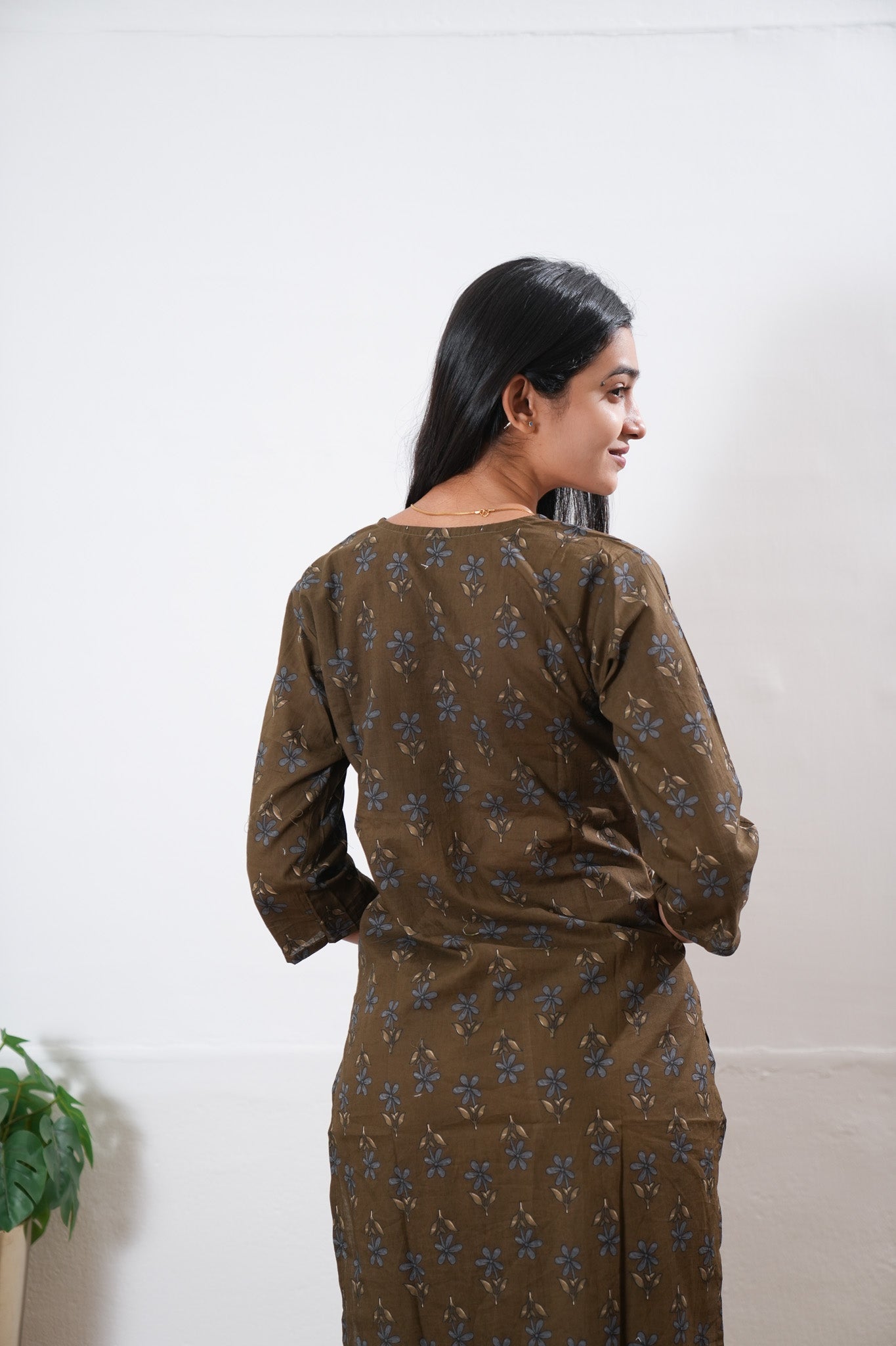 Brown round neck cotton co-ords set