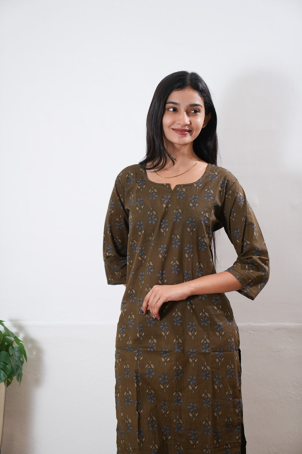 Brown round neck cotton co-ords set
